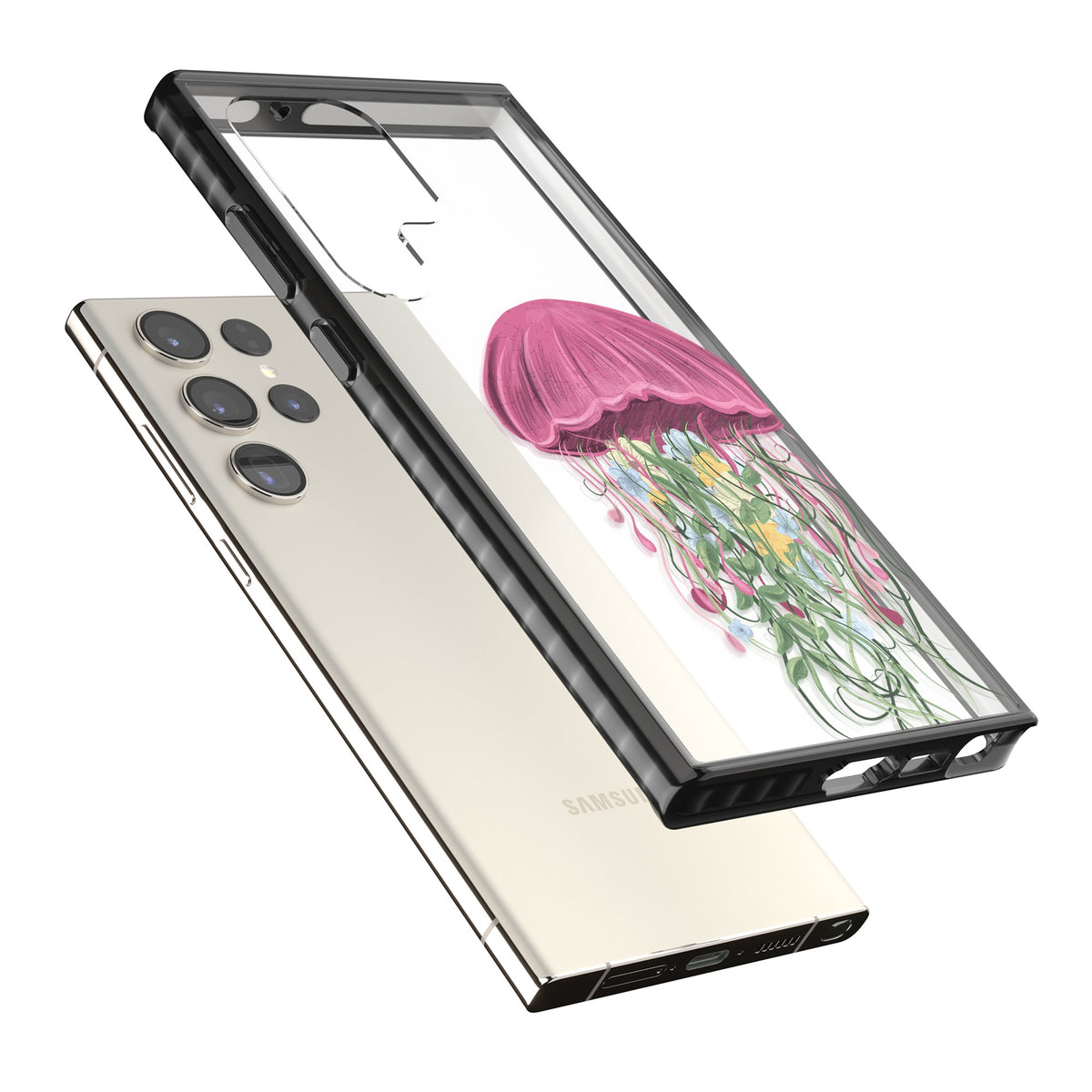 Botanical Jellyfish Samsung S22 Ultra / Samsung S23 Ultra / Samsung S24 Ultra Impact Black Phone Case angled