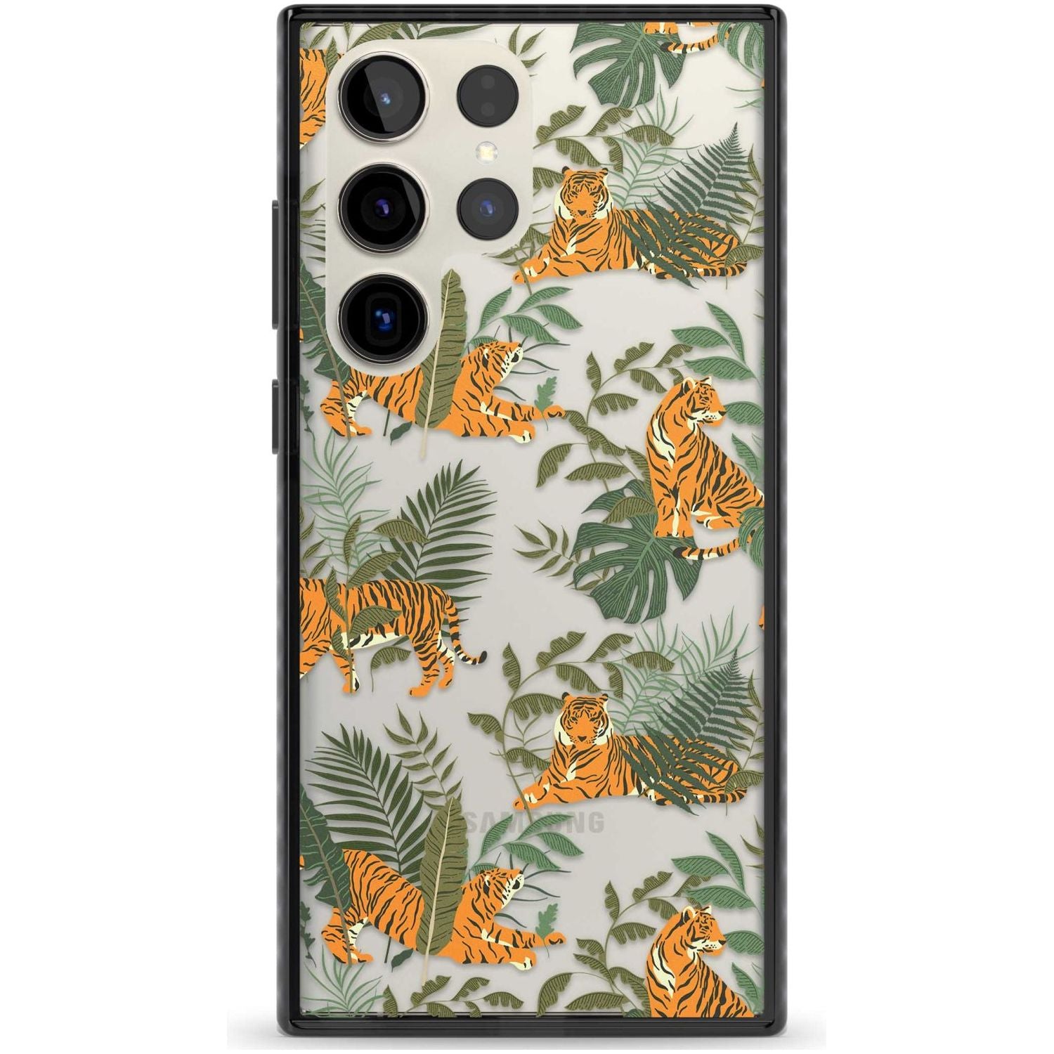 ClearTiger & Fern Jungle Cat Pattern Phone Case Samsung S22 Ultra / Black Impact Case,Samsung S23 Ultra / Black Impact Case Blanc Space
