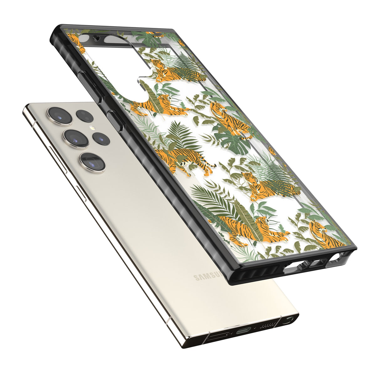 Tiger & Fern Jungle Samsung S22 Ultra / Samsung S23 Ultra / Samsung S24 Ultra Impact Black Phone Case angled