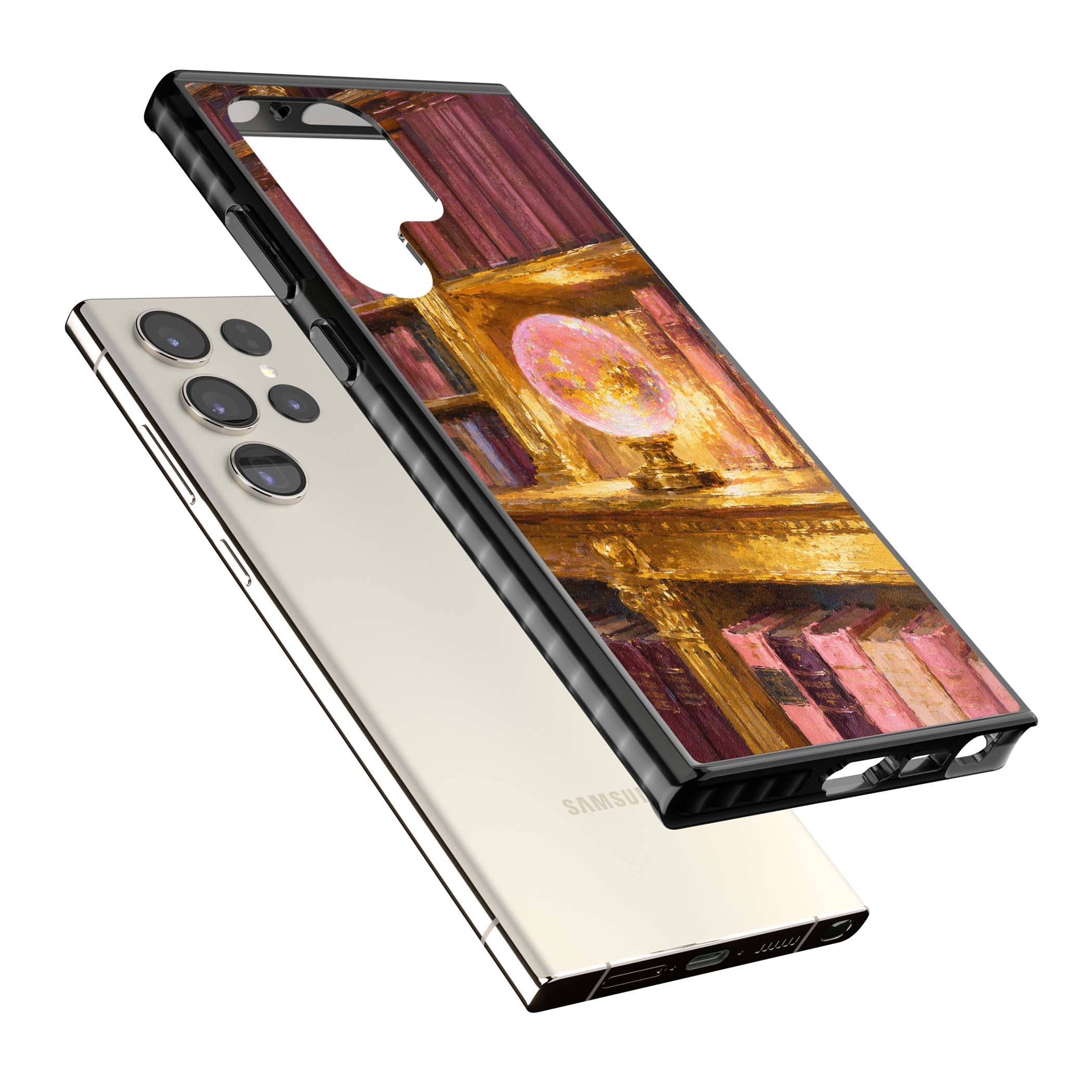 Gilded Library dark academia iPhone case featuring an oil painted crystal ball on a gilded library shelf with vintage | Black Impact case for Samsung Galaxy S24 Ultra, Samsung Galaxy S23 Ultra, Samsung Galaxy S22 Ultra