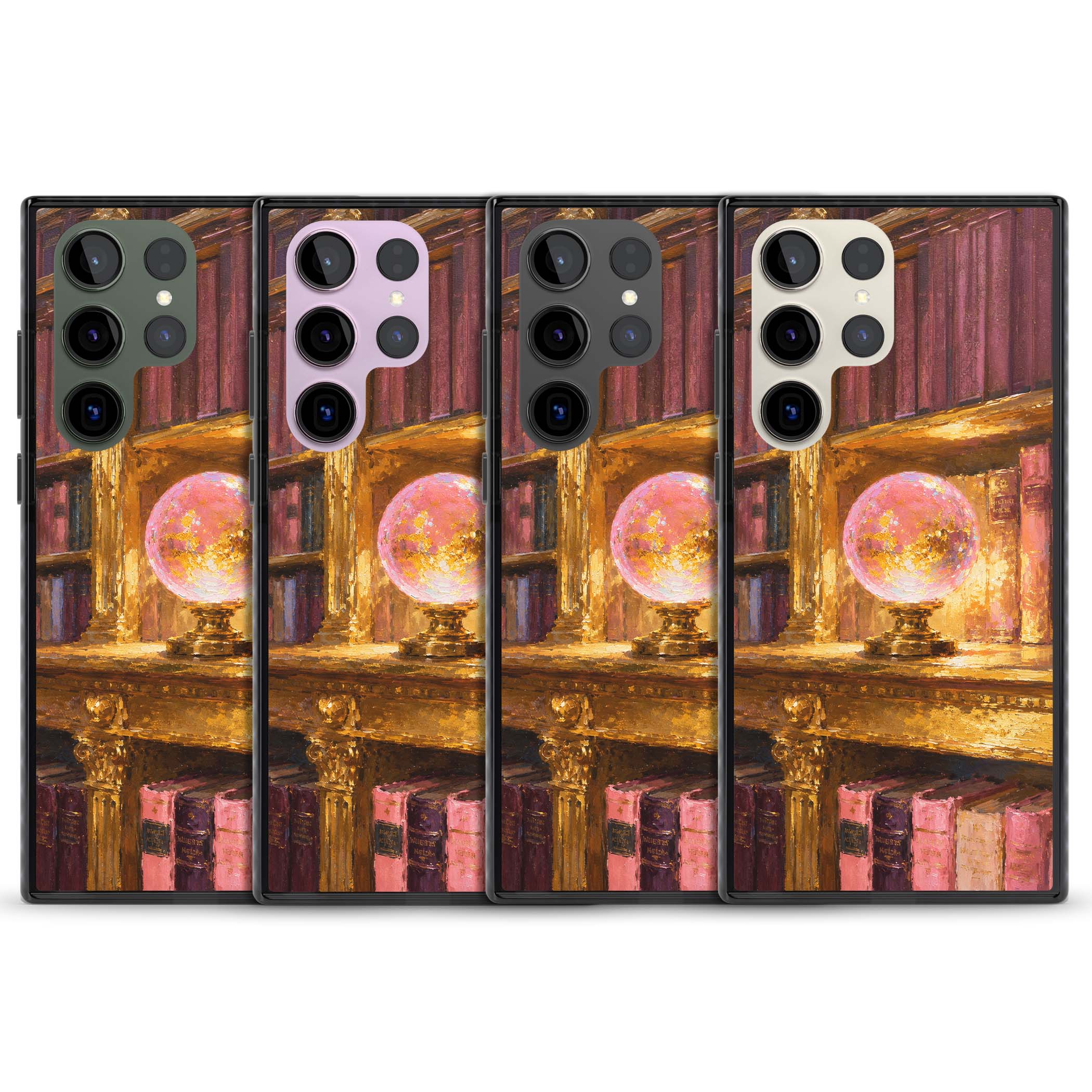 Gilded Library dark academia iPhone case featuring an oil painted crystal ball on a gilded library shelf with vintage | Black Impact case for Samsung Galaxy S24 Ultra, Samsung Galaxy S23 Ultra, Samsung Galaxy S22 Ultra