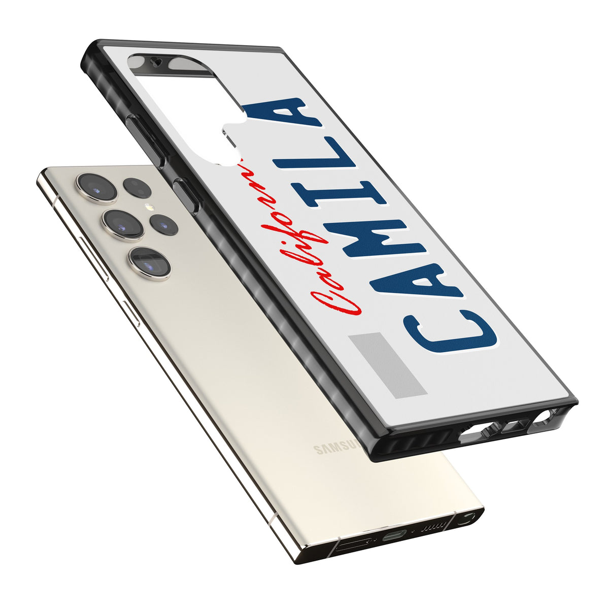 Personalised California License Plate Samsung S22 Ultra / Samsung S23 Ultra / Samsung S24 Ultra Impact Black Phone Case angled