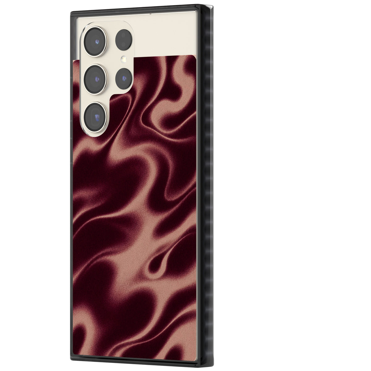 Merlot Sand abstract iPhone case featuring burgundy liquid satin waves, rose-gold highlights and silky folds Samsung S22 Ultra / Samsung S23 Ultra / Samsung S24 Ultra Impact Black Phone Case side