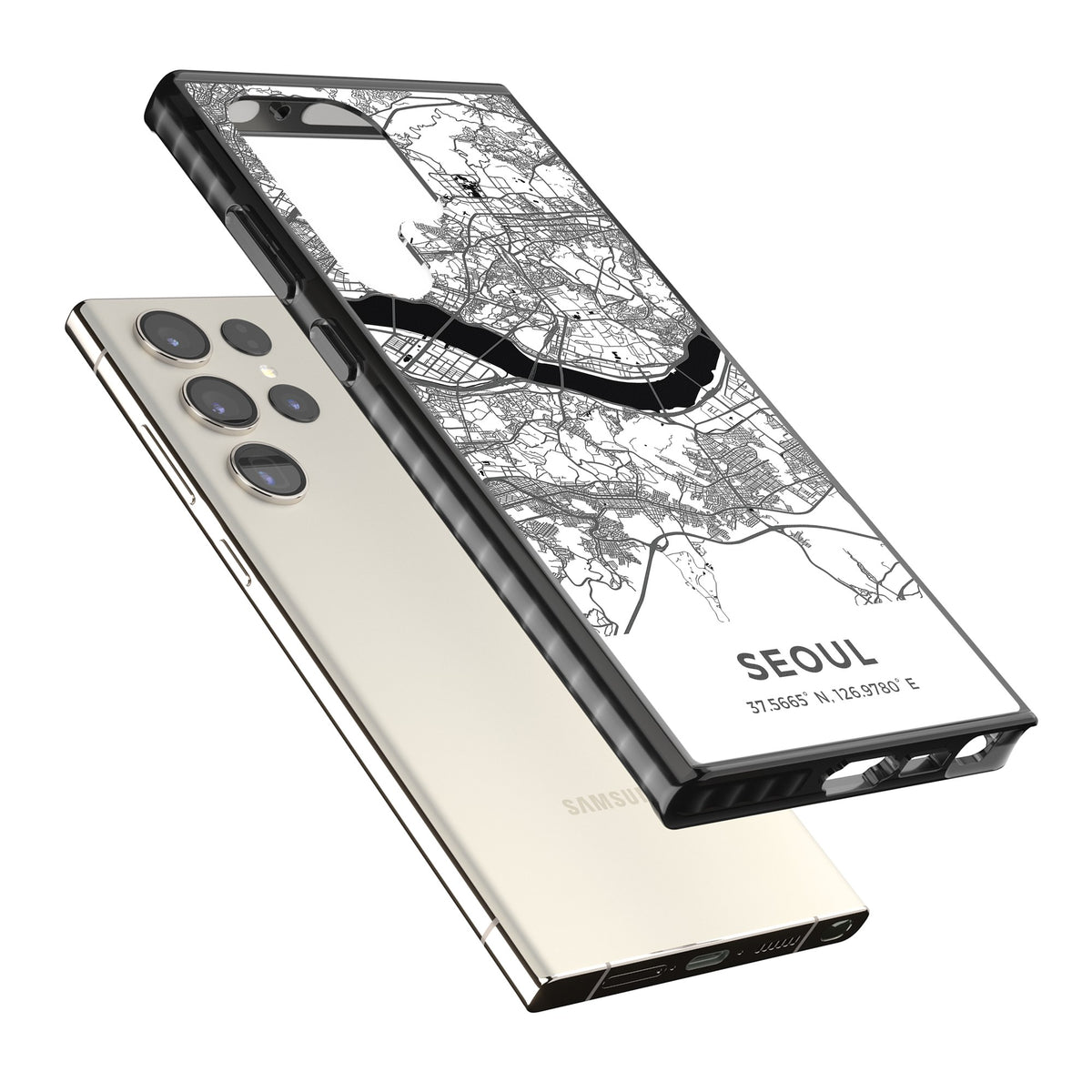 Seoul City Map Samsung S22 Ultra / Samsung S23 Ultra / Samsung S24 Ultra Impact Black Phone Case angled