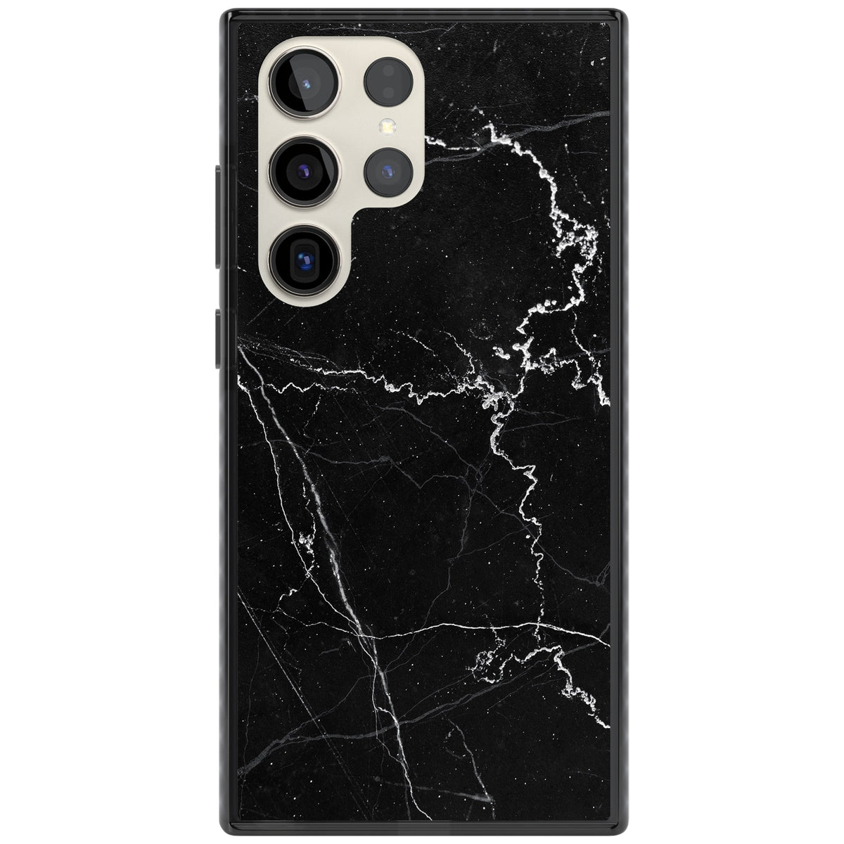 Bold Black Marble With White Texture Samsung S22 Ultra / Samsung S23 Ultra / Samsung S24 Ultra Impact Black Phone Case front