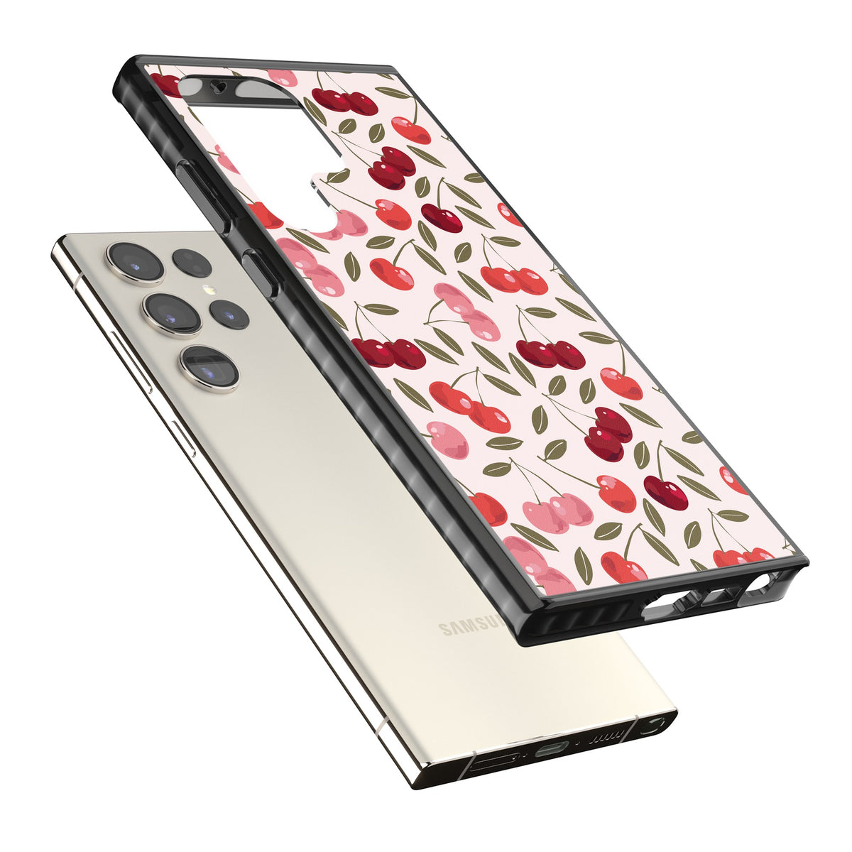 Cherry On Top (Pink) Samsung S22 Ultra / Samsung S23 Ultra / Samsung S24 Ultra Impact Black Phone Case angled