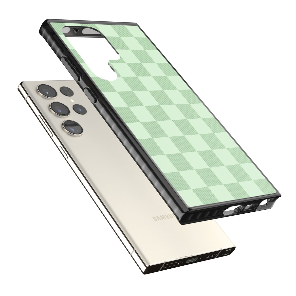 Seafoam Checkered Samsung S22 Ultra / Samsung S23 Ultra / Samsung S24 Ultra Impact Black Phone Case angled