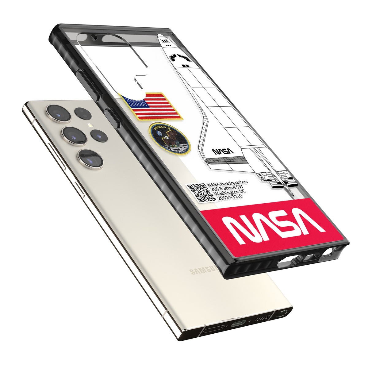 Nasa Apollo 11 Samsung S22 Ultra / Samsung S23 Ultra / Samsung S24 Ultra Impact Black Phone Case angled