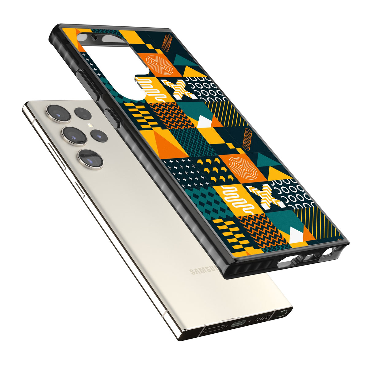 Amber Grid Samsung S22 Ultra / Samsung S23 Ultra / Samsung S24 Ultra Impact Black Phone Case angled