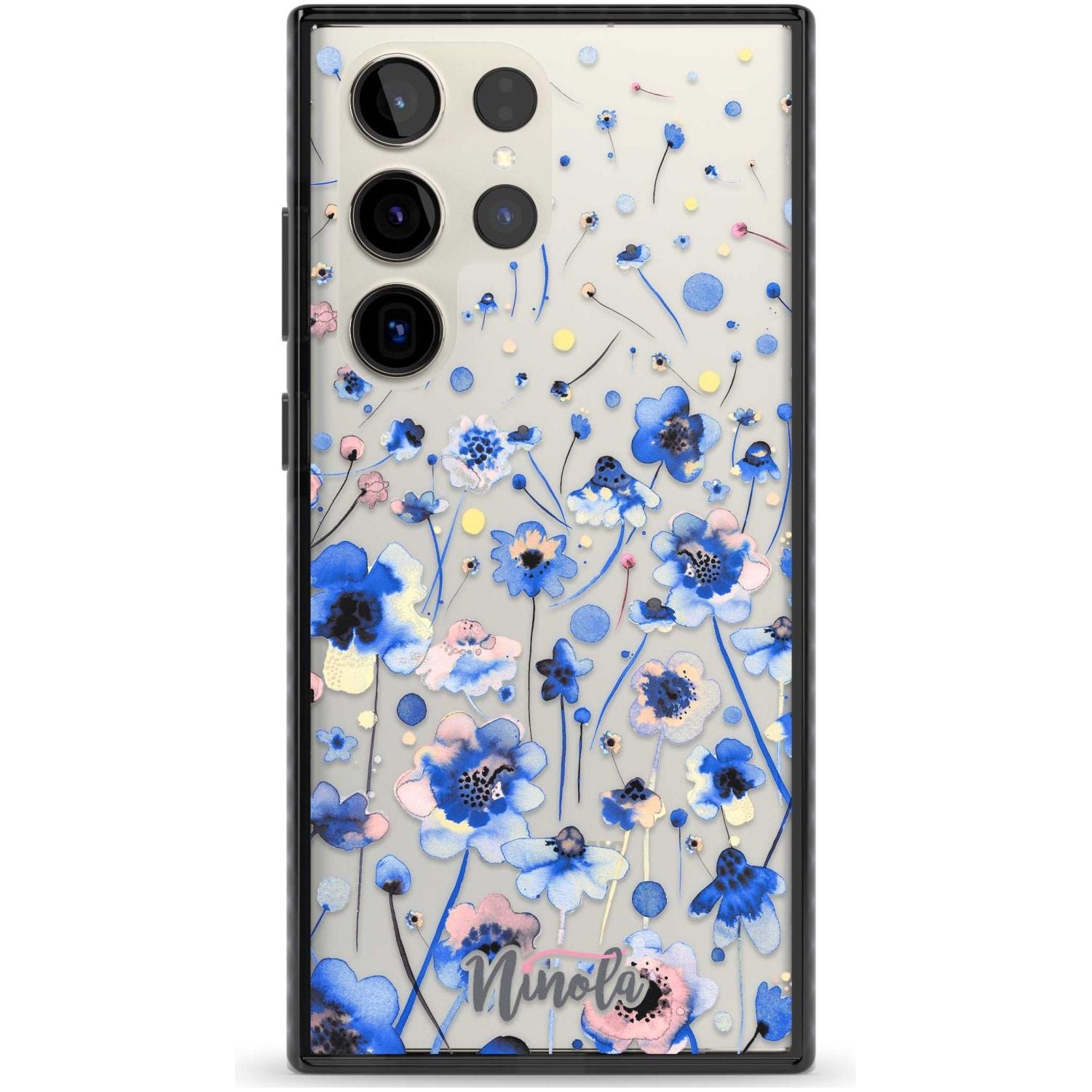 Ink Flowers Blue Phone Case Samsung S22 Ultra / Black Impact Case,Samsung S23 Ultra / Black Impact Case Blanc Space