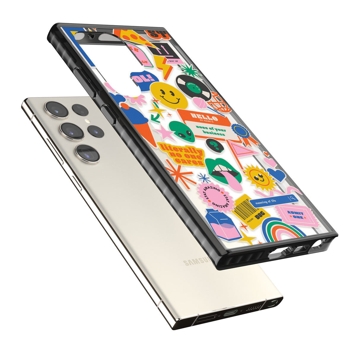Nostalgic Sticker Vibes Samsung S22 Ultra / Samsung S23 Ultra / Samsung S24 Ultra Impact Black Phone Case angled