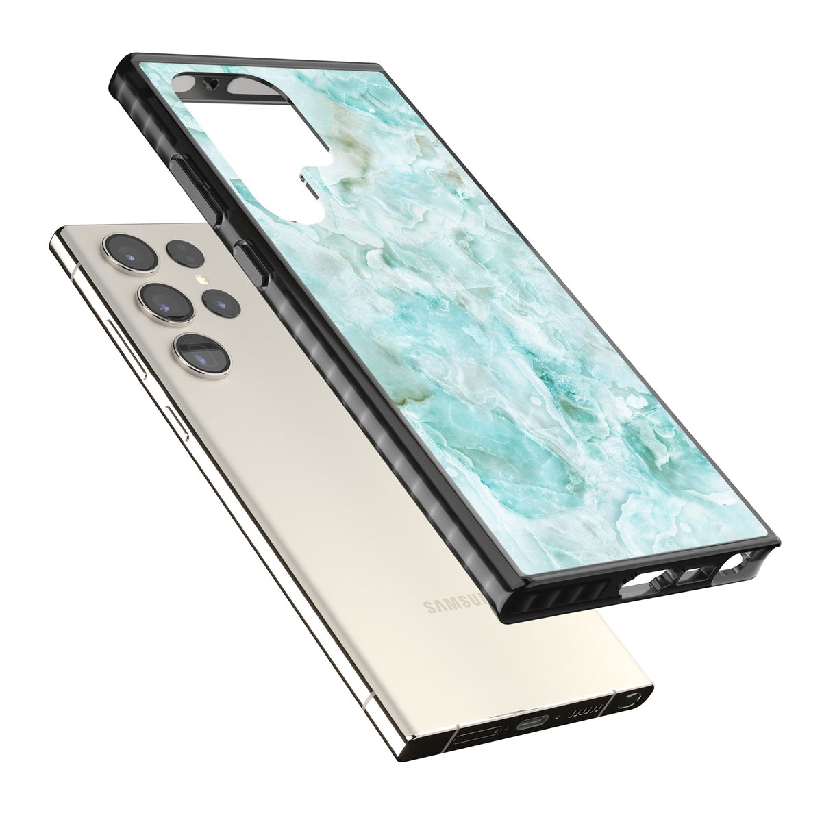 Aqua Onyx Marble Samsung S22 Ultra / Samsung S23 Ultra / Samsung S24 Ultra Impact Black Phone Case angled
