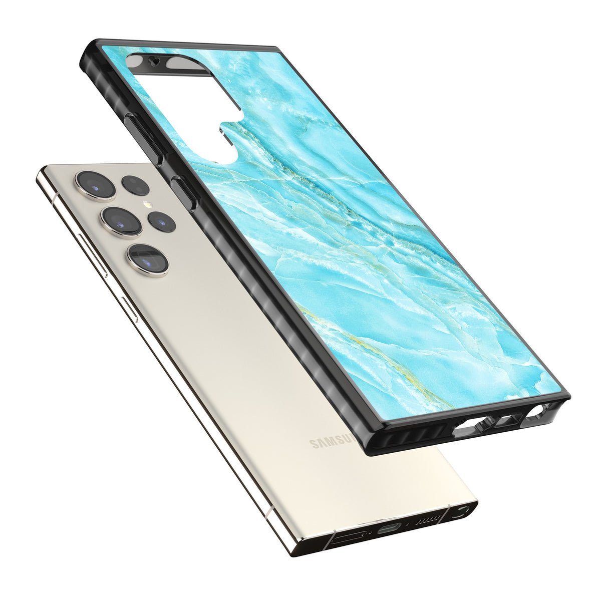 Blue Onyx Marble Samsung S22 Ultra / Samsung S23 Ultra / Samsung S24 Ultra Impact Black Phone Case angled