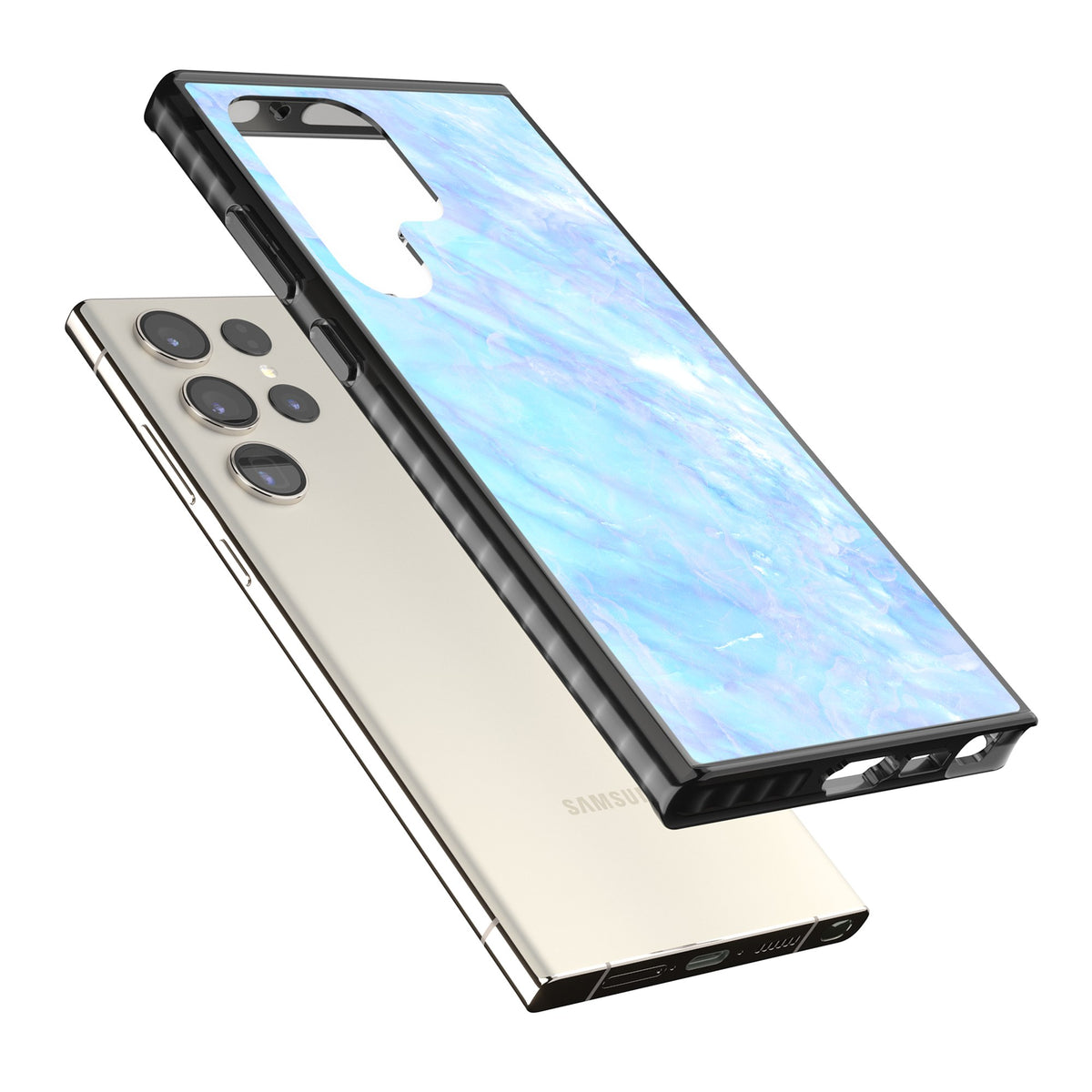 Iridescent Marble Samsung S22 Ultra / Samsung S23 Ultra / Samsung S24 Ultra Impact Black Phone Case angled
