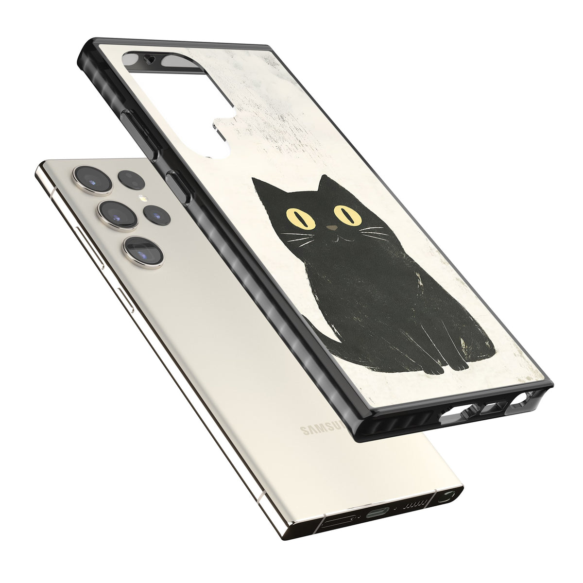 Midnight Whiskers Samsung S22 Ultra / Samsung S23 Ultra / Samsung S24 Ultra Impact Black Phone Case angled