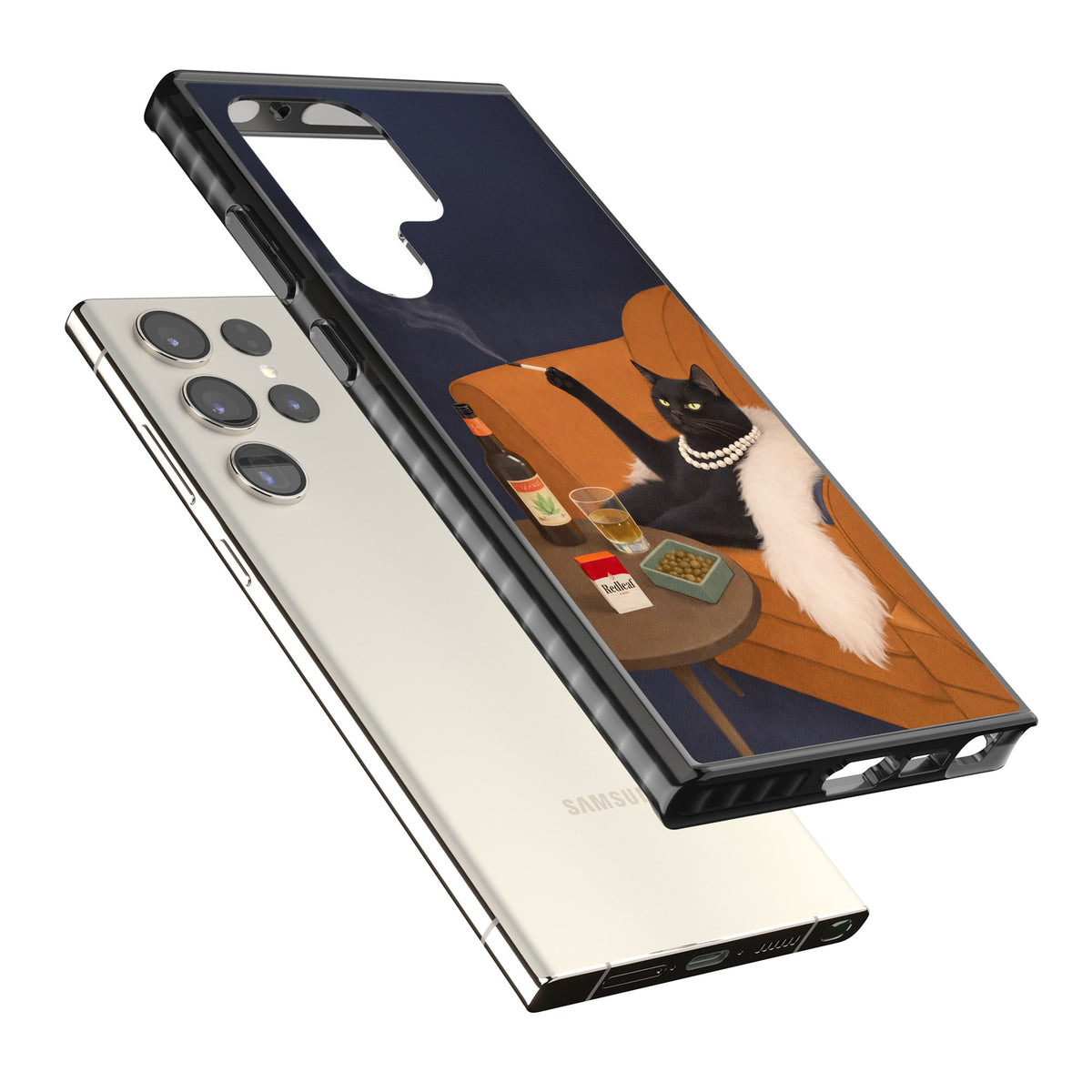 Spoiled Rotten Cat Samsung S22 Ultra / Samsung S23 Ultra / Samsung S24 Ultra Impact Black Phone Case angled