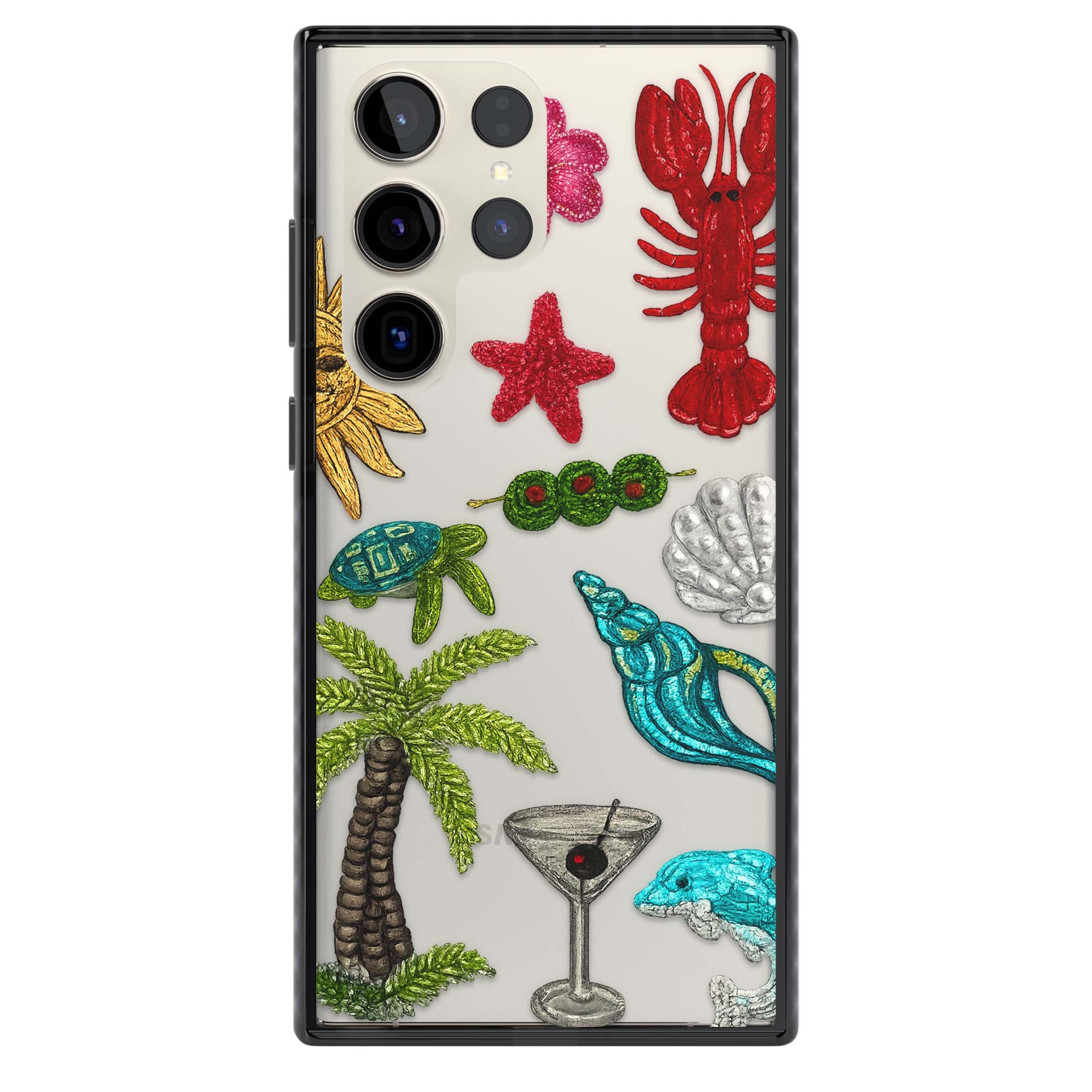 Painted Coastal Pattern coastal iPhone case | Black Impact case for Samsung Galaxy S24 Ultra, Samsung Galaxy S23 Ultra, Samsung Galaxy S22 Ultra