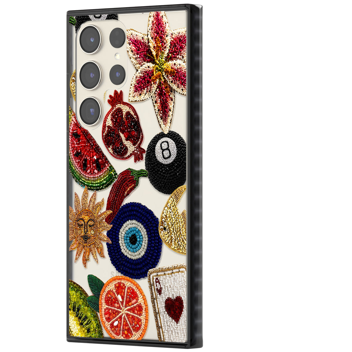 Beaded Charms Samsung S22 Ultra / Samsung S23 Ultra / Samsung S24 Ultra Impact Black Phone Case side