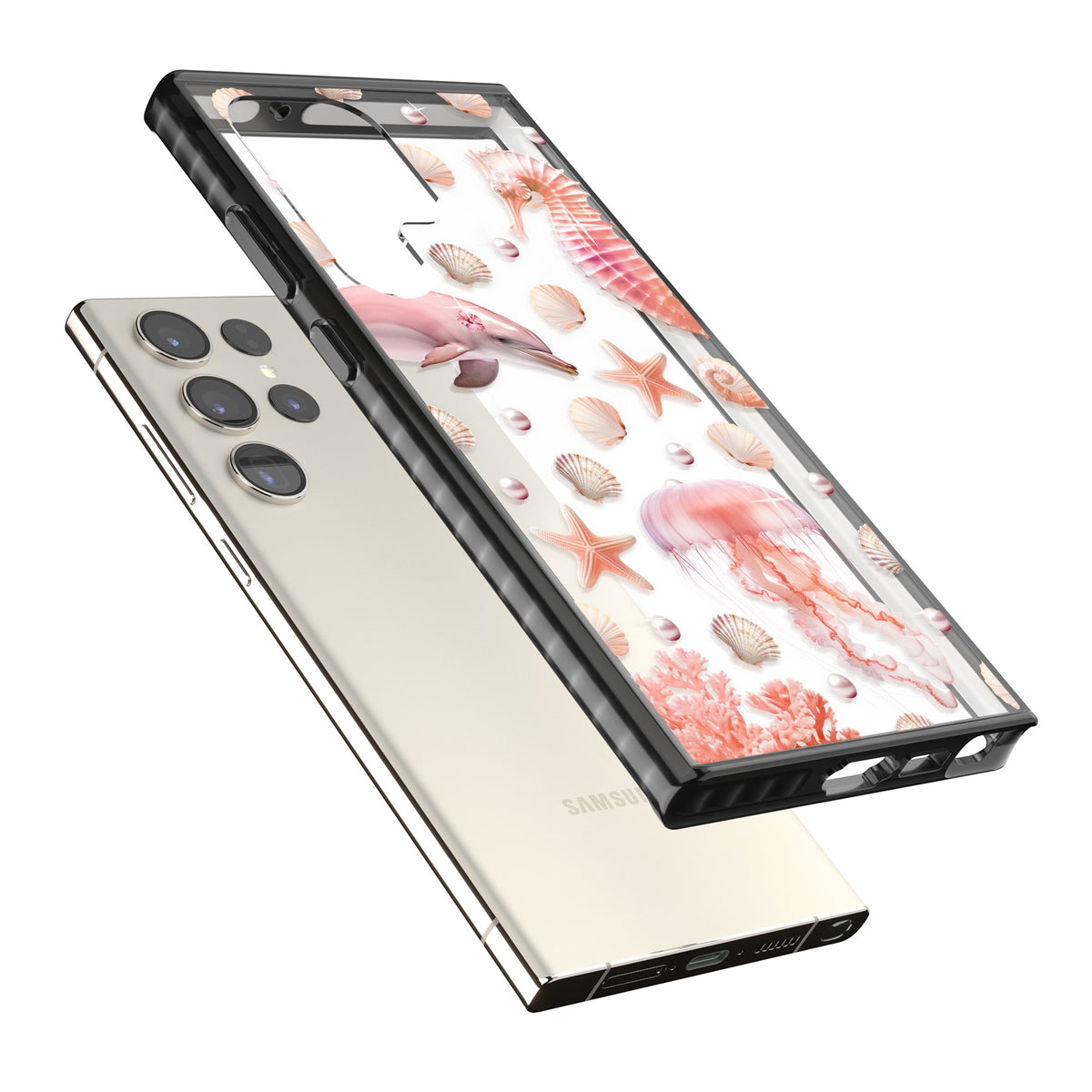 Pink Sealife Samsung S22 Ultra / Samsung S23 Ultra / Samsung S24 Ultra Impact Black Phone Case angled