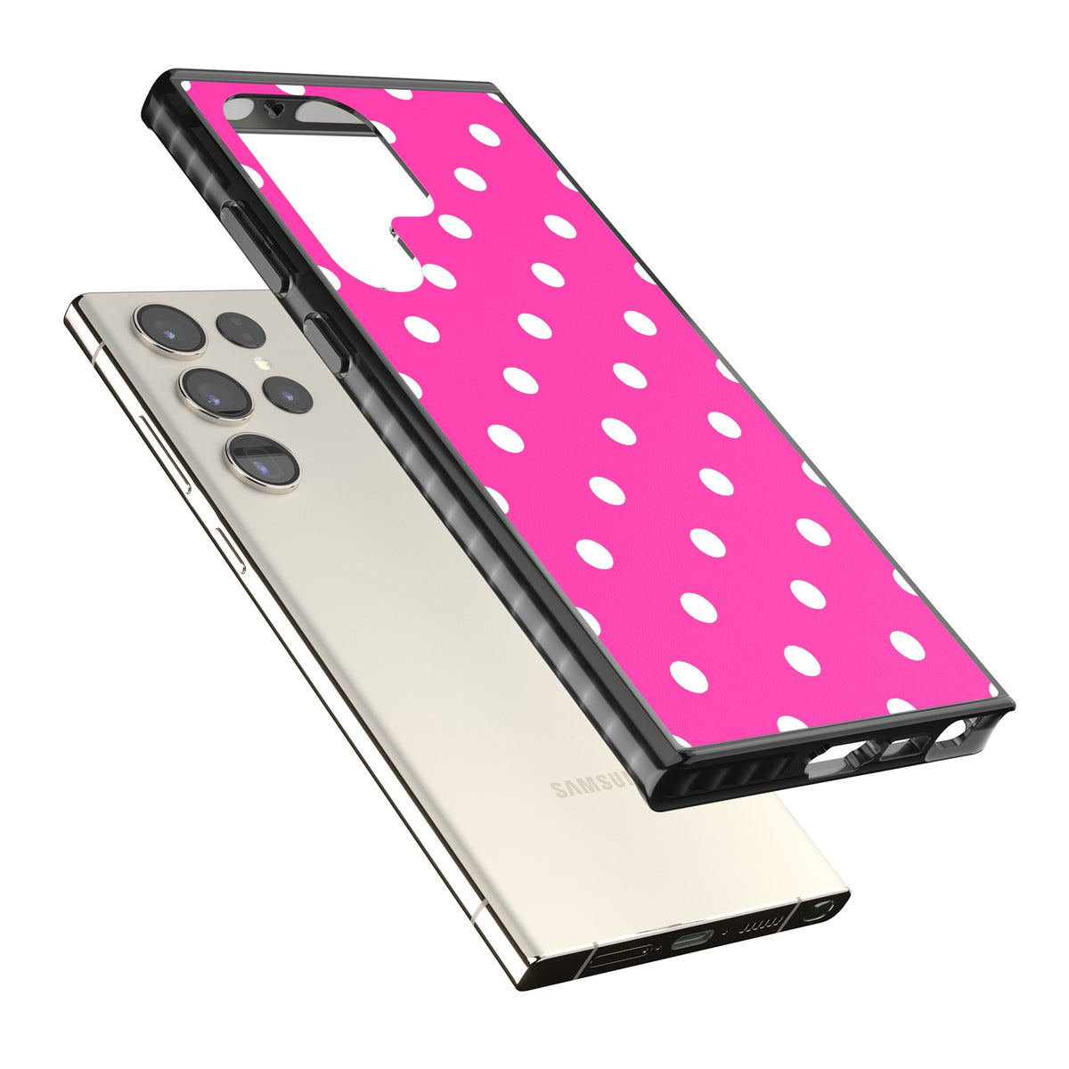Pink Polka Dot Samsung S22 Ultra / Samsung S23 Ultra / Samsung S24 Ultra Impact Black Phone Case angled