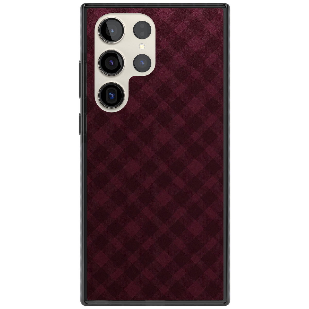 Mulled Wine preppy iPhone case featuring burgundy gingham checks, diagonal plaid lines and a soft woven texture Samsung S22 Ultra / Samsung S23 Ultra / Samsung S24 Ultra Impact Black Phone Case front
