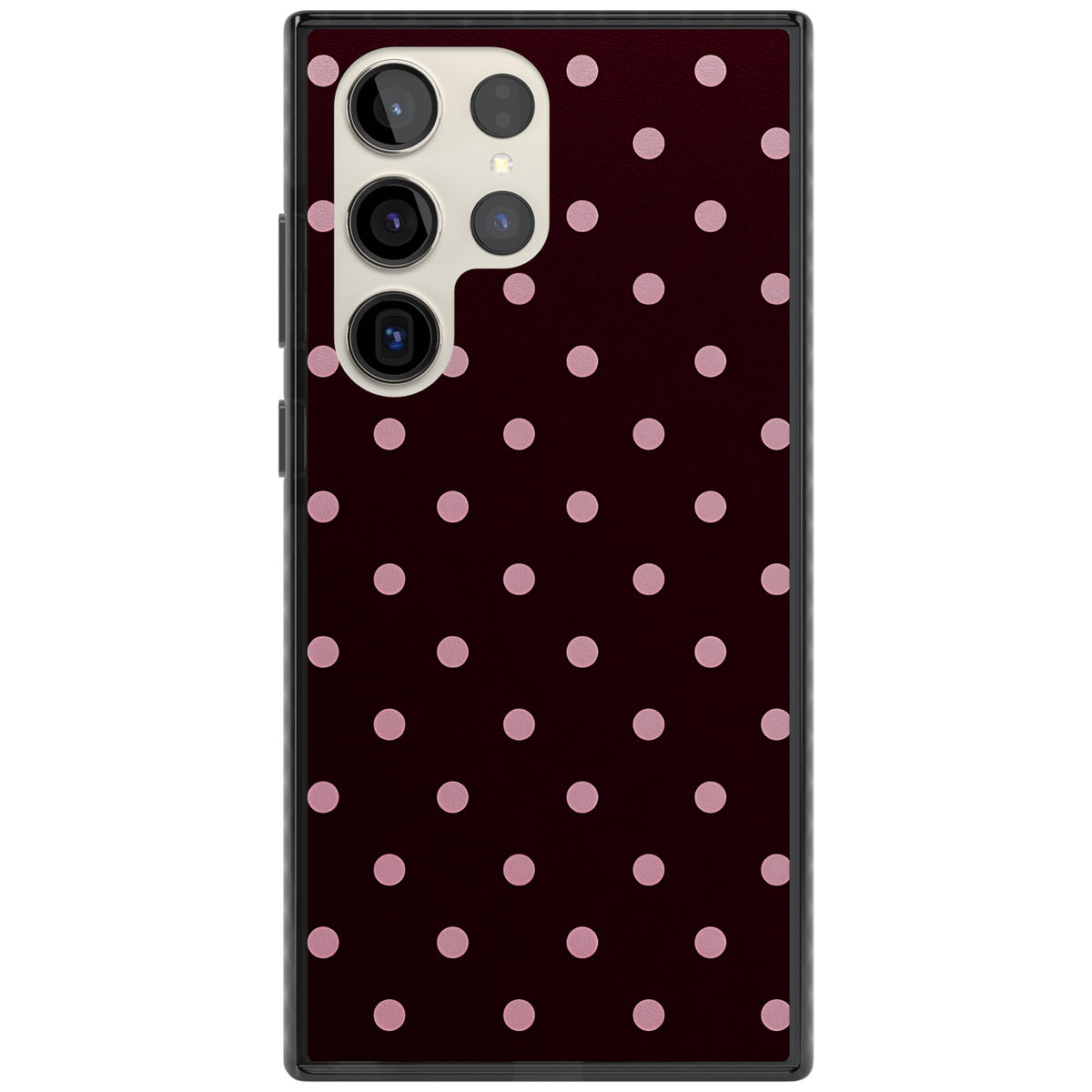Merlot Dots polka dot iPhone case featuring dusty pink spots on a deep burgundy background in a retro grid Samsung S22 Ultra / Samsung S23 Ultra / Samsung S24 Ultra Impact Black Phone Case front