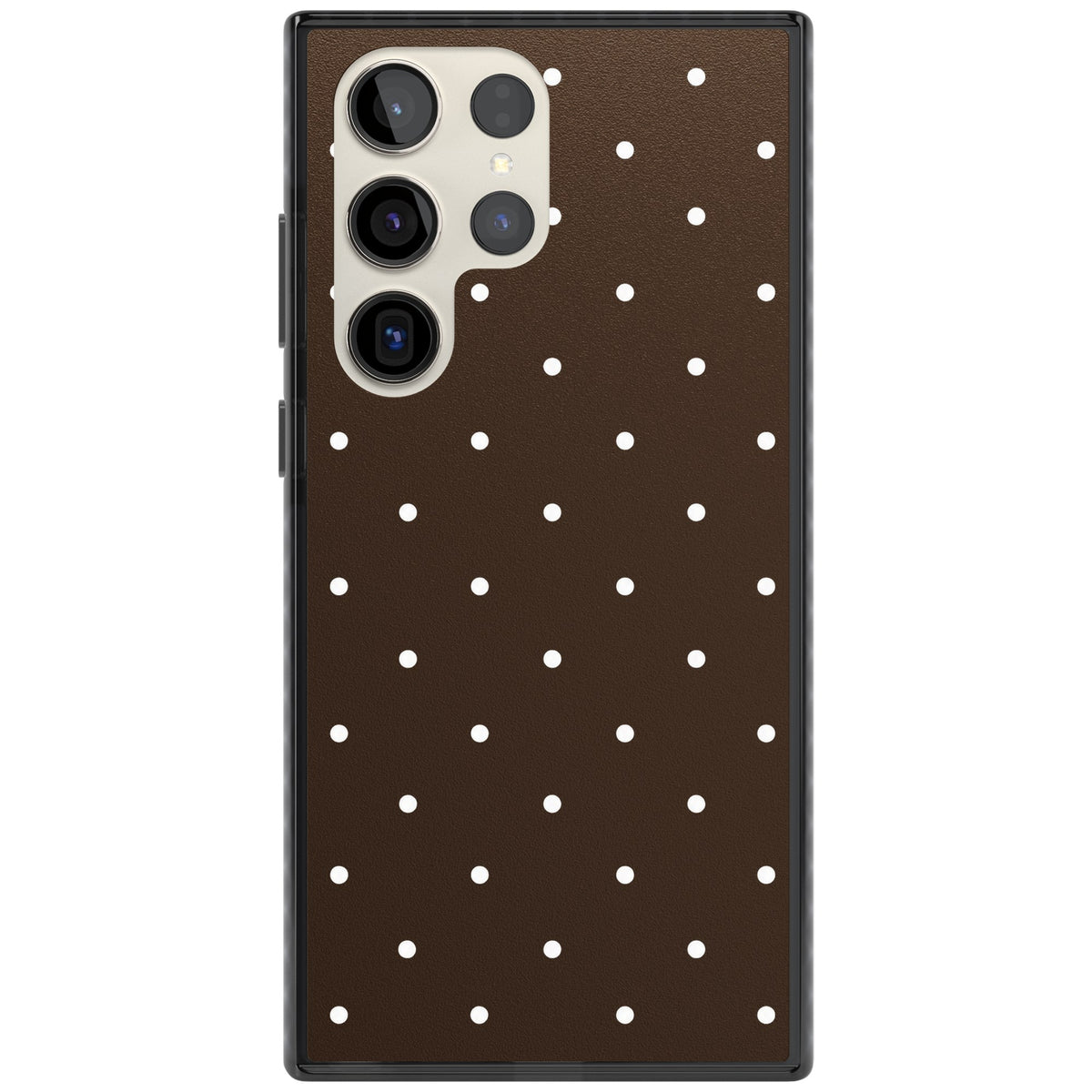 Espresso Dots minimalist iPhone case featuring white polka dots on a rich chocolate brown background Samsung S22 Ultra / Samsung S23 Ultra / Samsung S24 Ultra Impact Black Phone Case front