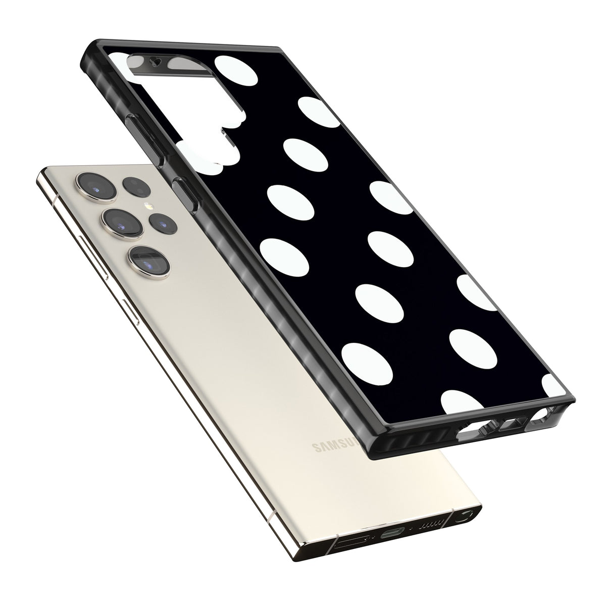Chic Black Polka Dot Samsung S22 Ultra / Samsung S23 Ultra / Samsung S24 Ultra Impact Black Phone Case angled