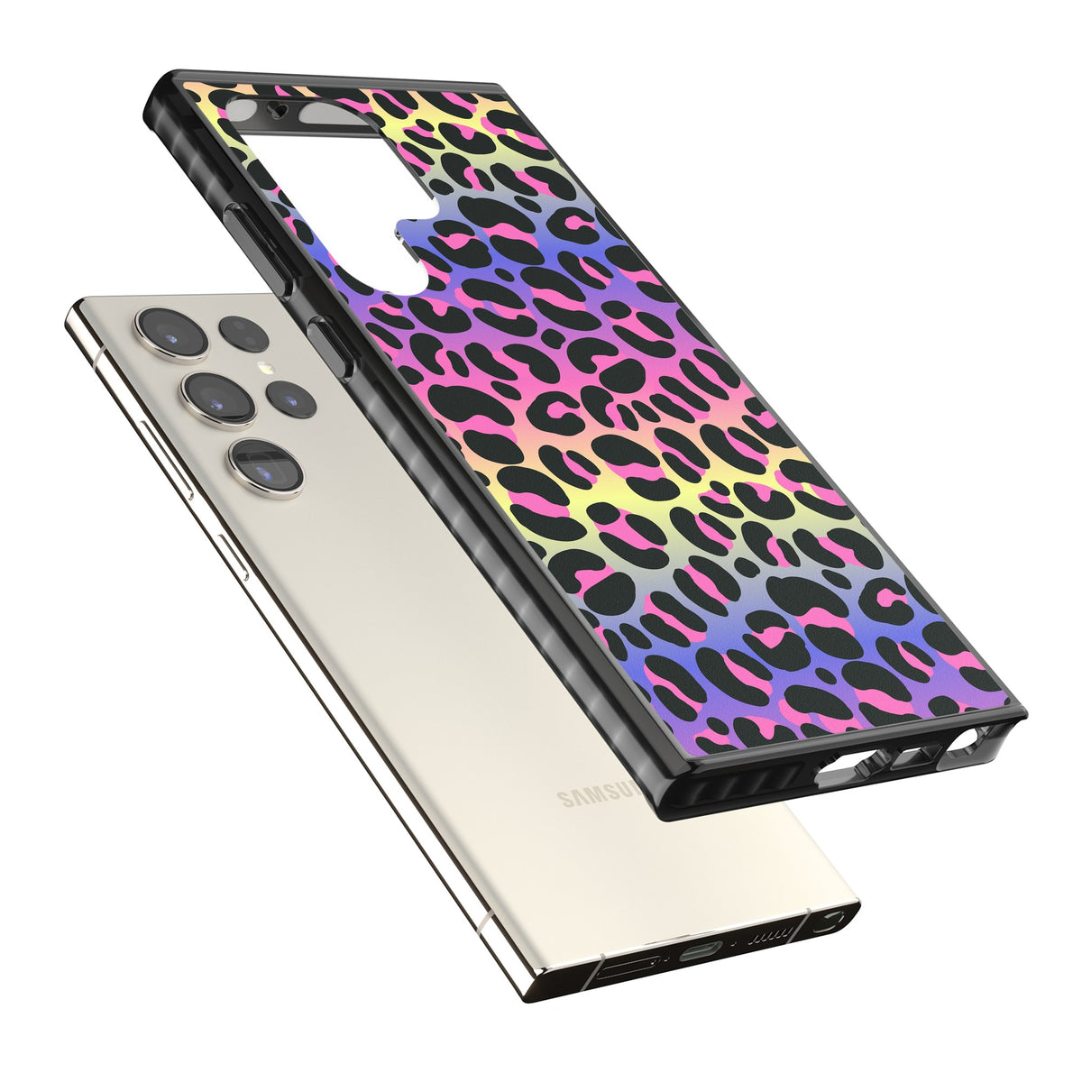 Rainbow Gradient Leopard Samsung S22 Ultra / Samsung S23 Ultra / Samsung S24 Ultra Impact Black Phone Case angled