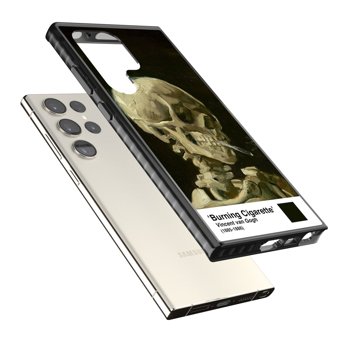 Skull Of A Skeleton With Burning Cigarette Samsung S22 Ultra / Samsung S23 Ultra / Samsung S24 Ultra Impact Black Phone Case angled