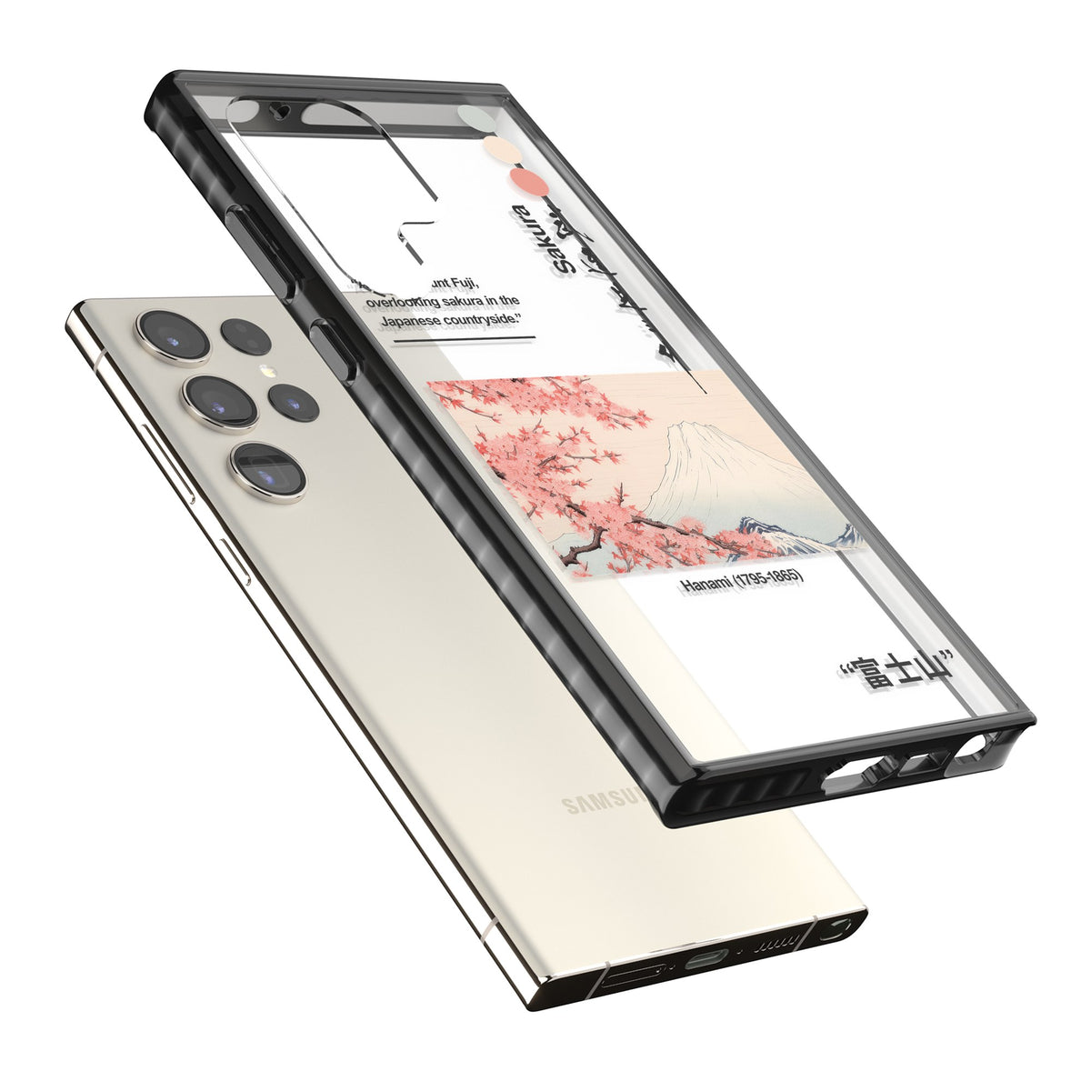 Hanami Samsung S22 Ultra / Samsung S23 Ultra / Samsung S24 Ultra Impact Black Phone Case angled