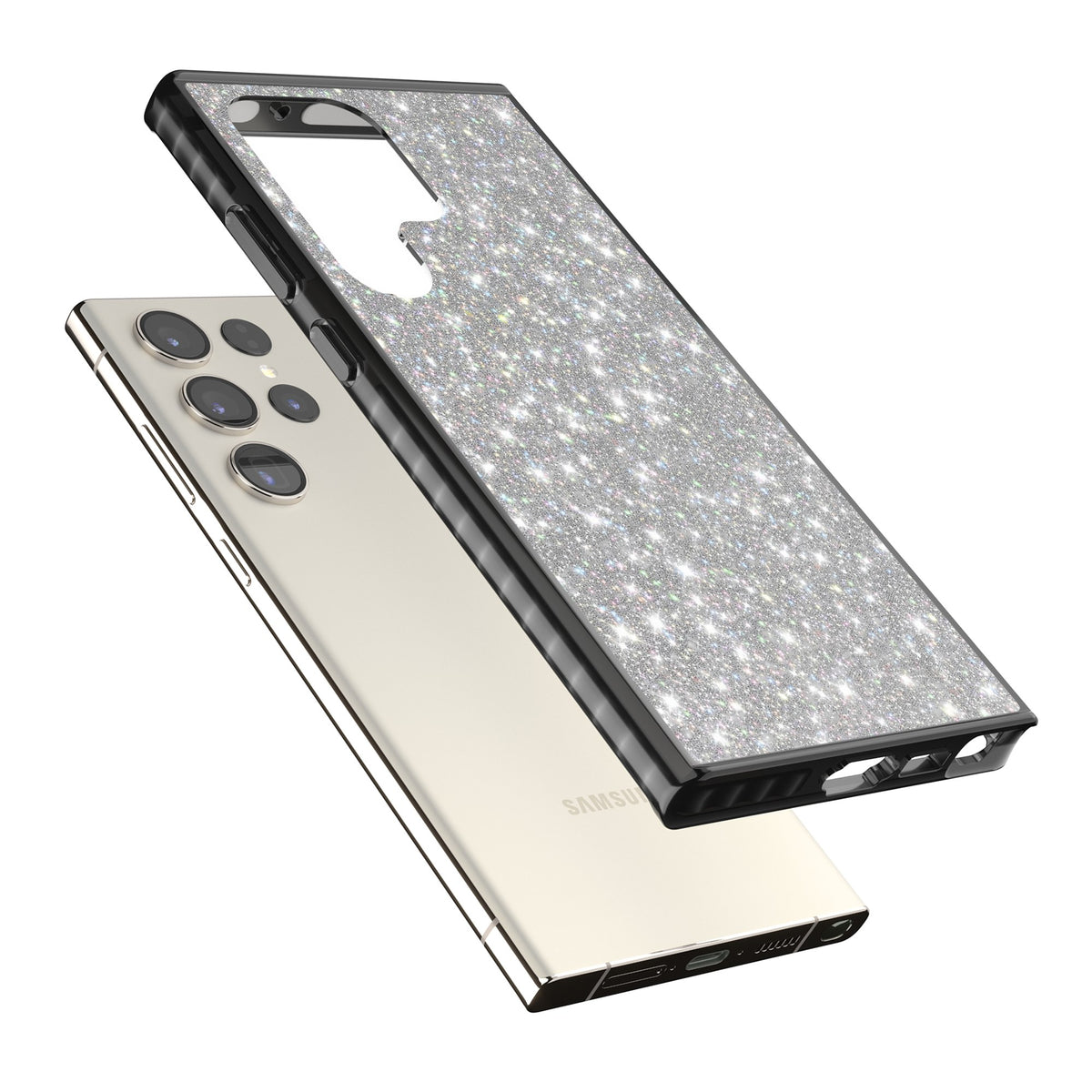 Diamond Samsung S22 Ultra / Samsung S23 Ultra / Samsung S24 Ultra Impact Black Phone Case angled