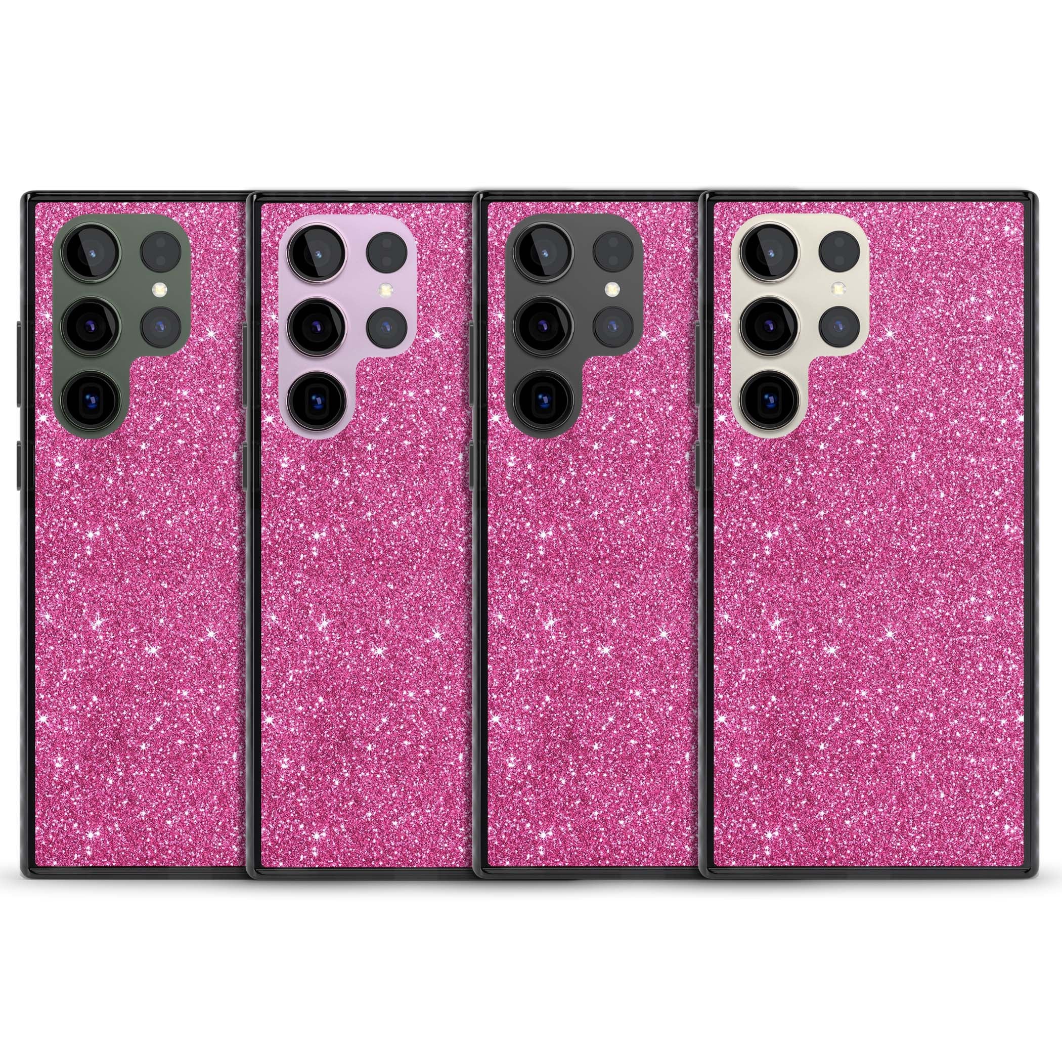 Pink Glitter Y2K iPhone case featuring hot pink glitter wallpaper with sparkle shimmer effect | Black Impact case for Samsung Galaxy S24 Ultra, Samsung Galaxy S23 Ultra, Samsung Galaxy S22 Ultra
