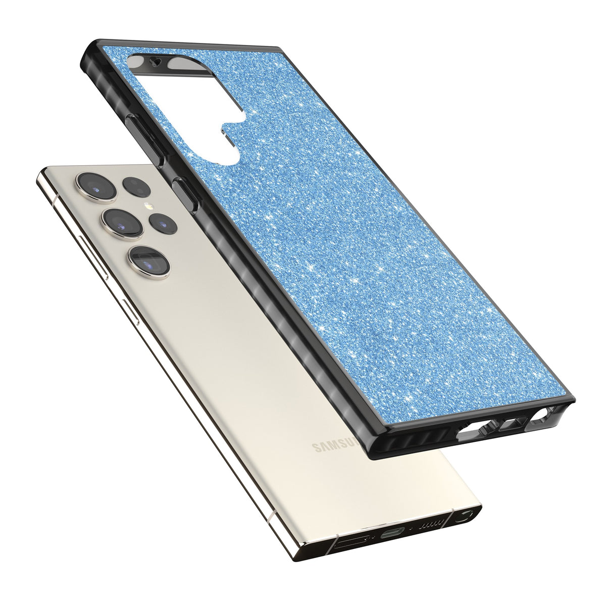 Blue Glitter Samsung S22 Ultra / Samsung S23 Ultra / Samsung S24 Ultra Impact Black Phone Case angled