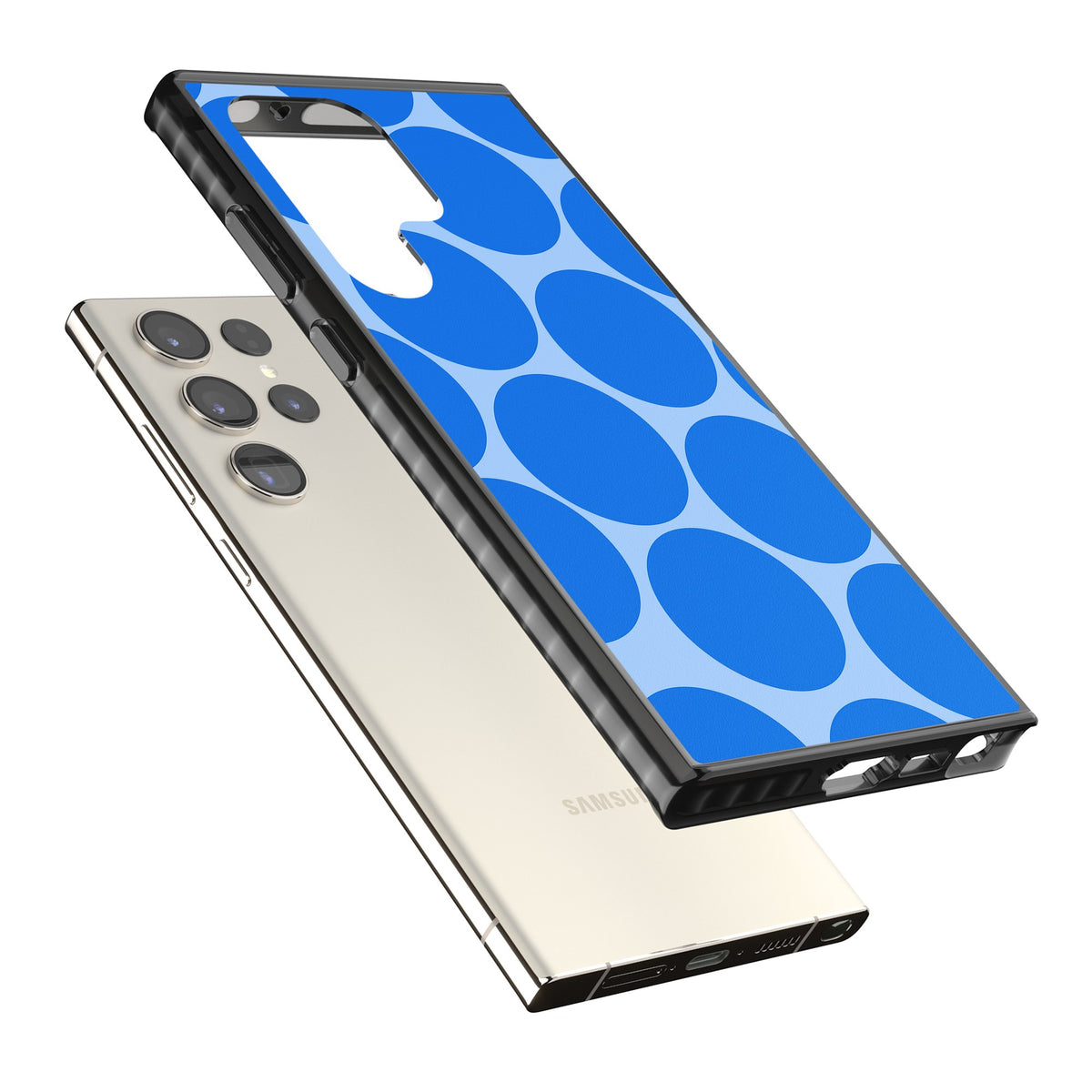 Retro Blue Circles Samsung S22 Ultra / Samsung S23 Ultra / Samsung S24 Ultra Impact Black Phone Case angled