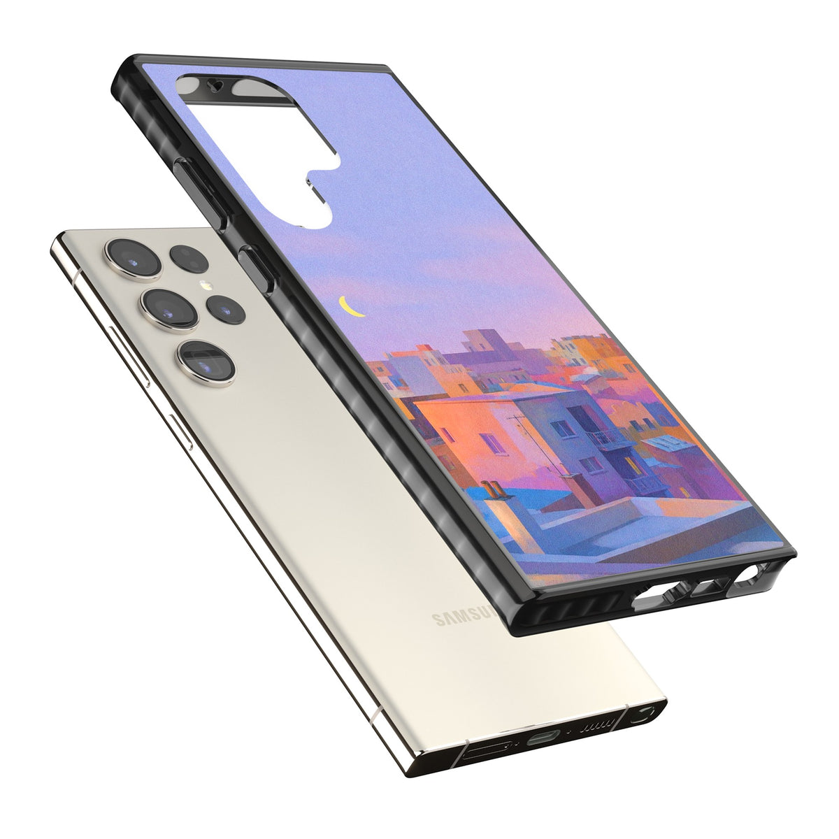 Twilight Rooftops Samsung S22 Ultra / Samsung S23 Ultra / Samsung S24 Ultra Impact Black Phone Case angled