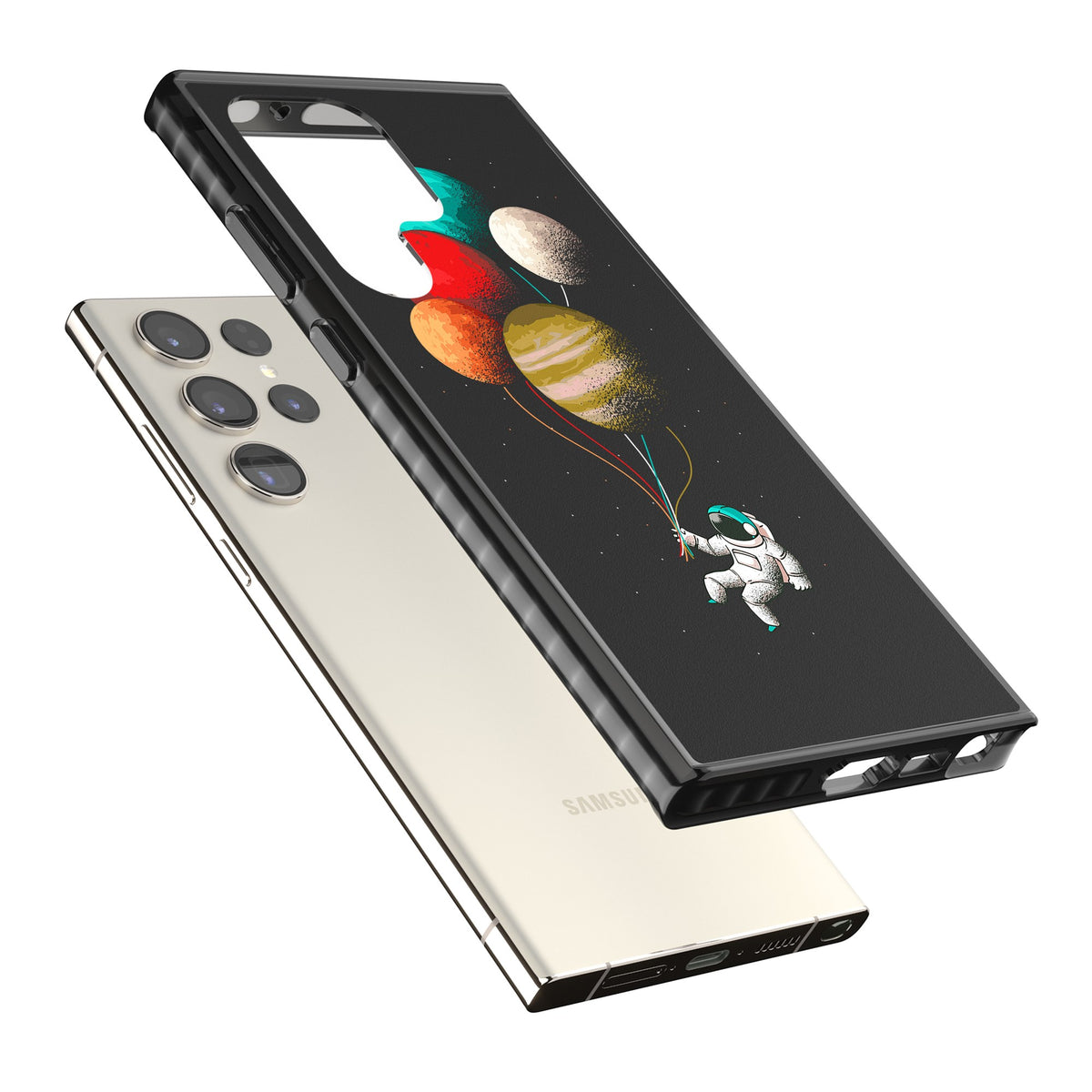 Astronaut Balloon Planets Samsung S22 Ultra / Samsung S23 Ultra / Samsung S24 Ultra Impact Black Phone Case angled