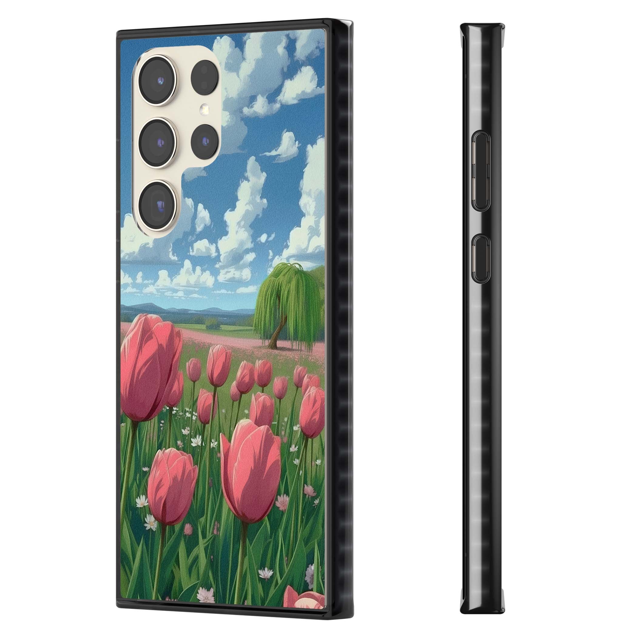 Willow By The Pink Tulips floral iPhone case | Black Impact case for Samsung Galaxy S24 Ultra, Samsung Galaxy S23 Ultra, Samsung Galaxy S22 Ultra