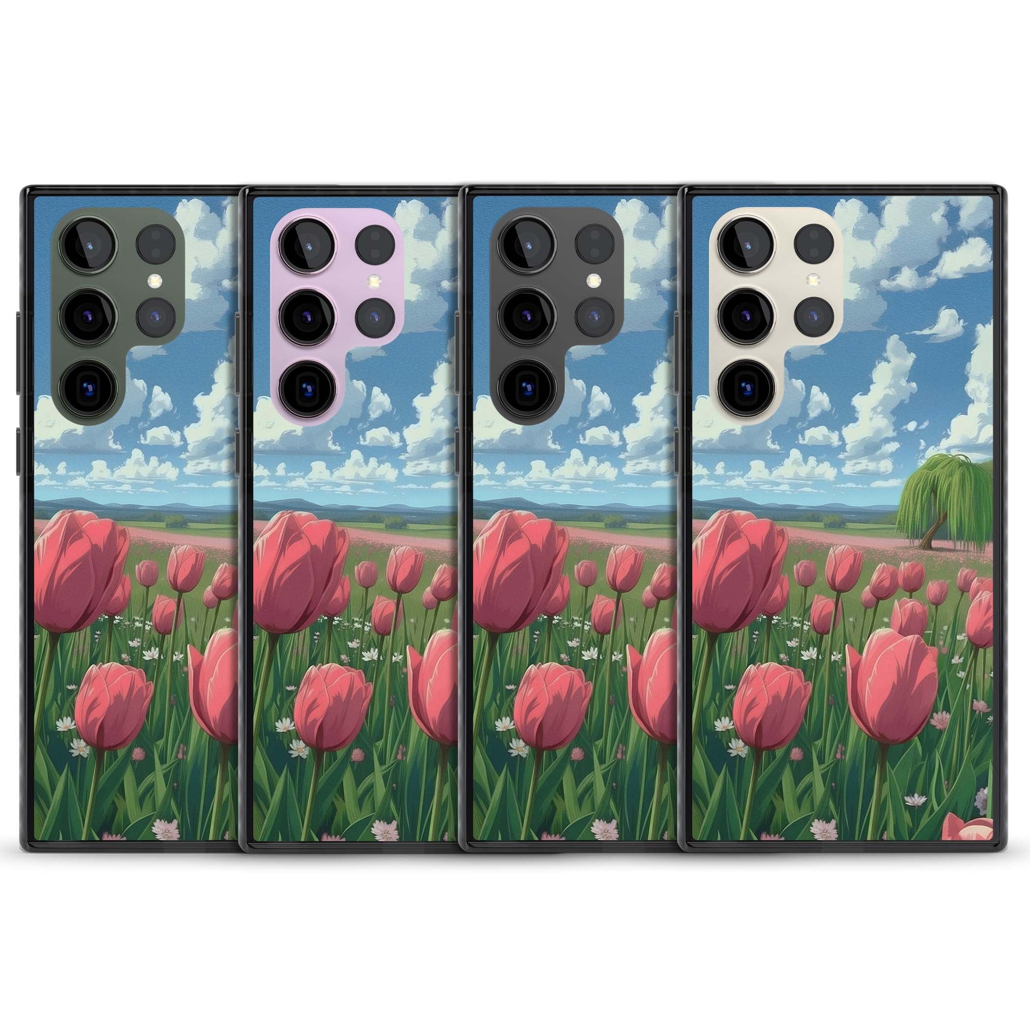 Willow By The Pink Tulips floral iPhone case | Black Impact case for Samsung Galaxy S24 Ultra, Samsung Galaxy S23 Ultra, Samsung Galaxy S22 Ultra