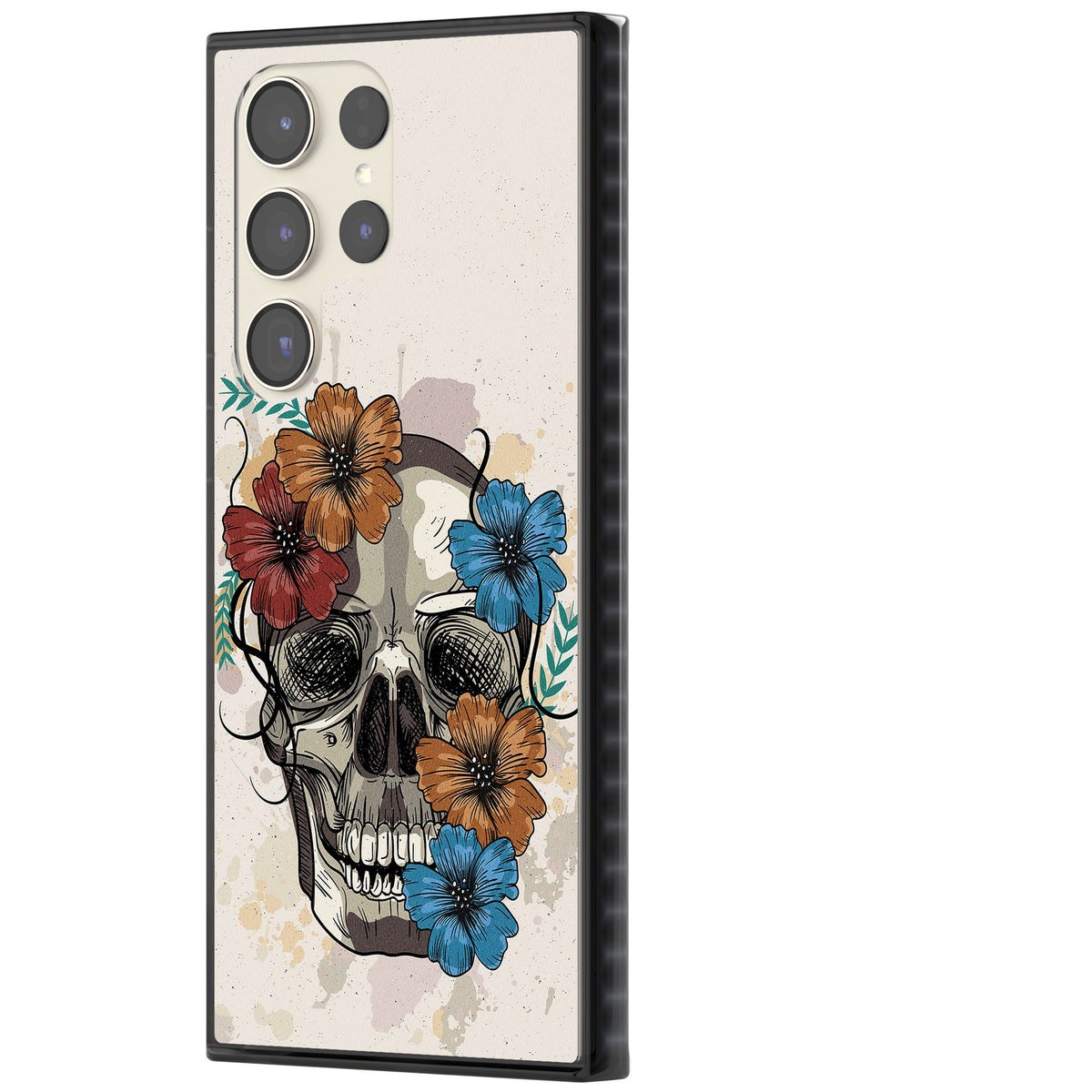 Sugar Skull Floral Samsung S22 Ultra / Samsung S23 Ultra / Samsung S24 Ultra Impact Black Phone Case side