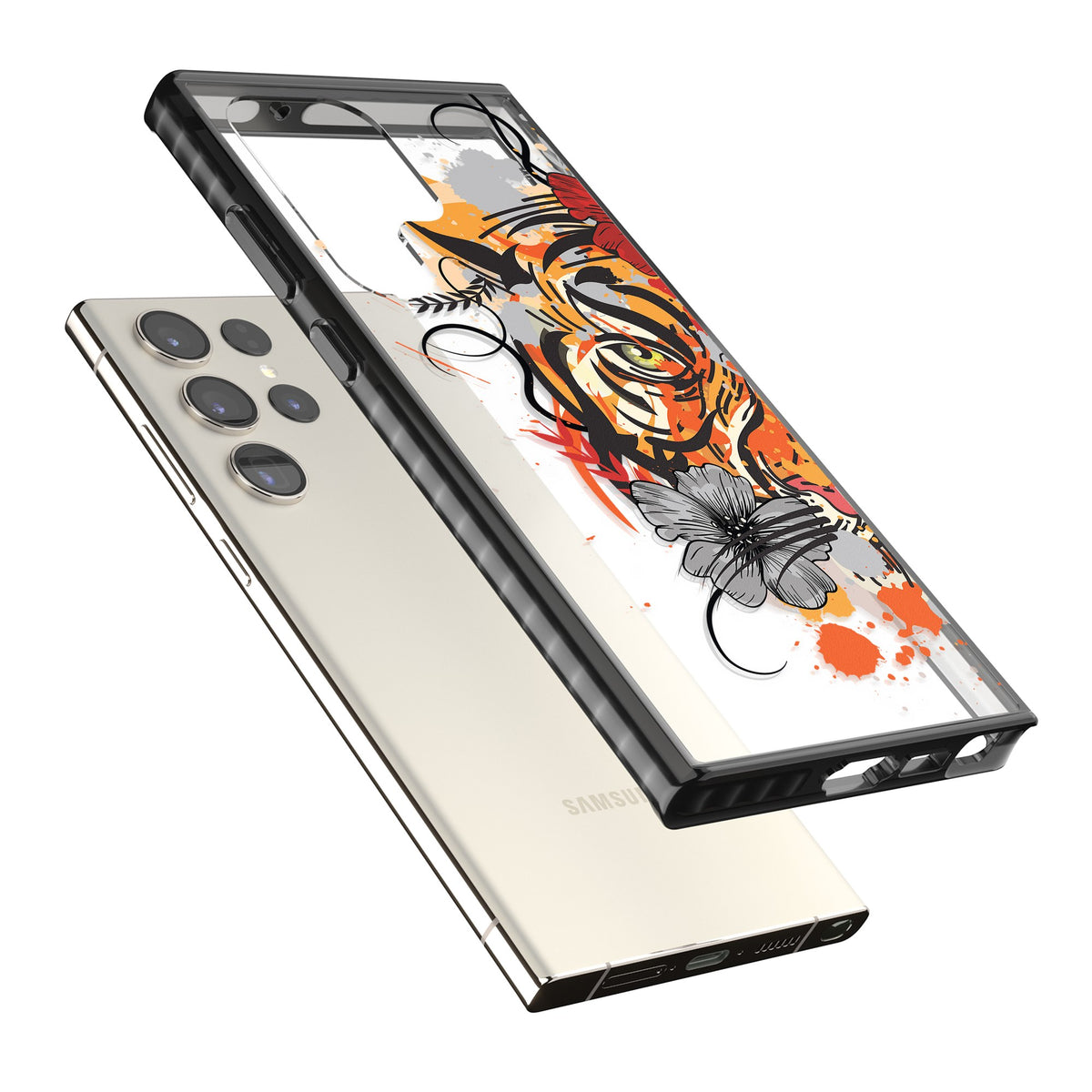 Sugar Skull Tiger Samsung S22 Ultra / Samsung S23 Ultra / Samsung S24 Ultra Impact Black Phone Case angled