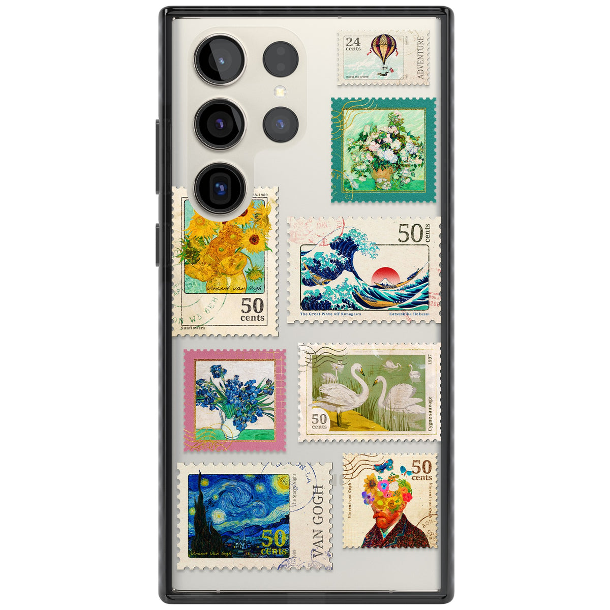 Vintage Art Stamps Samsung S22 Ultra / Samsung S23 Ultra / Samsung S24 Ultra Impact Black Phone Case front