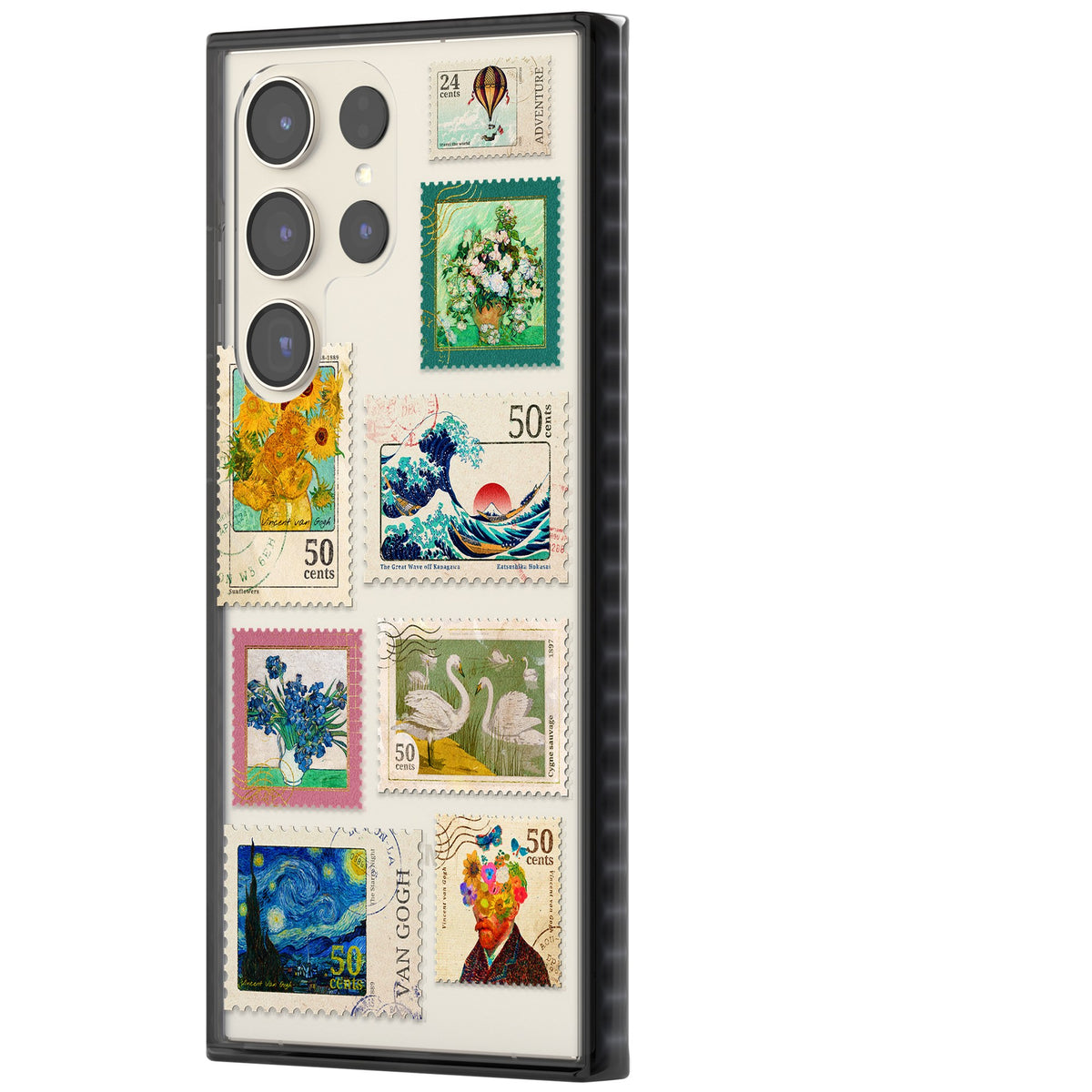 Vintage Art Stamps Samsung S22 Ultra / Samsung S23 Ultra / Samsung S24 Ultra Impact Black Phone Case side