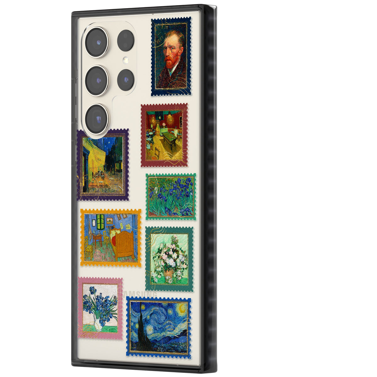 Coloured Vintage Art Stamps Samsung S22 Ultra / Samsung S23 Ultra / Samsung S24 Ultra Impact Black Phone Case side