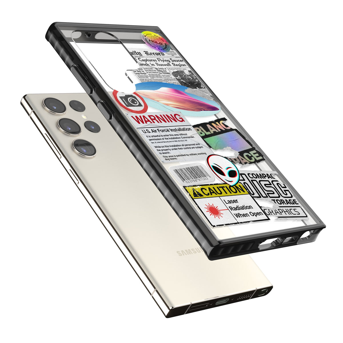 Cosmic Encounters Samsung S22 Ultra / Samsung S23 Ultra / Samsung S24 Ultra Impact Black Phone Case angled