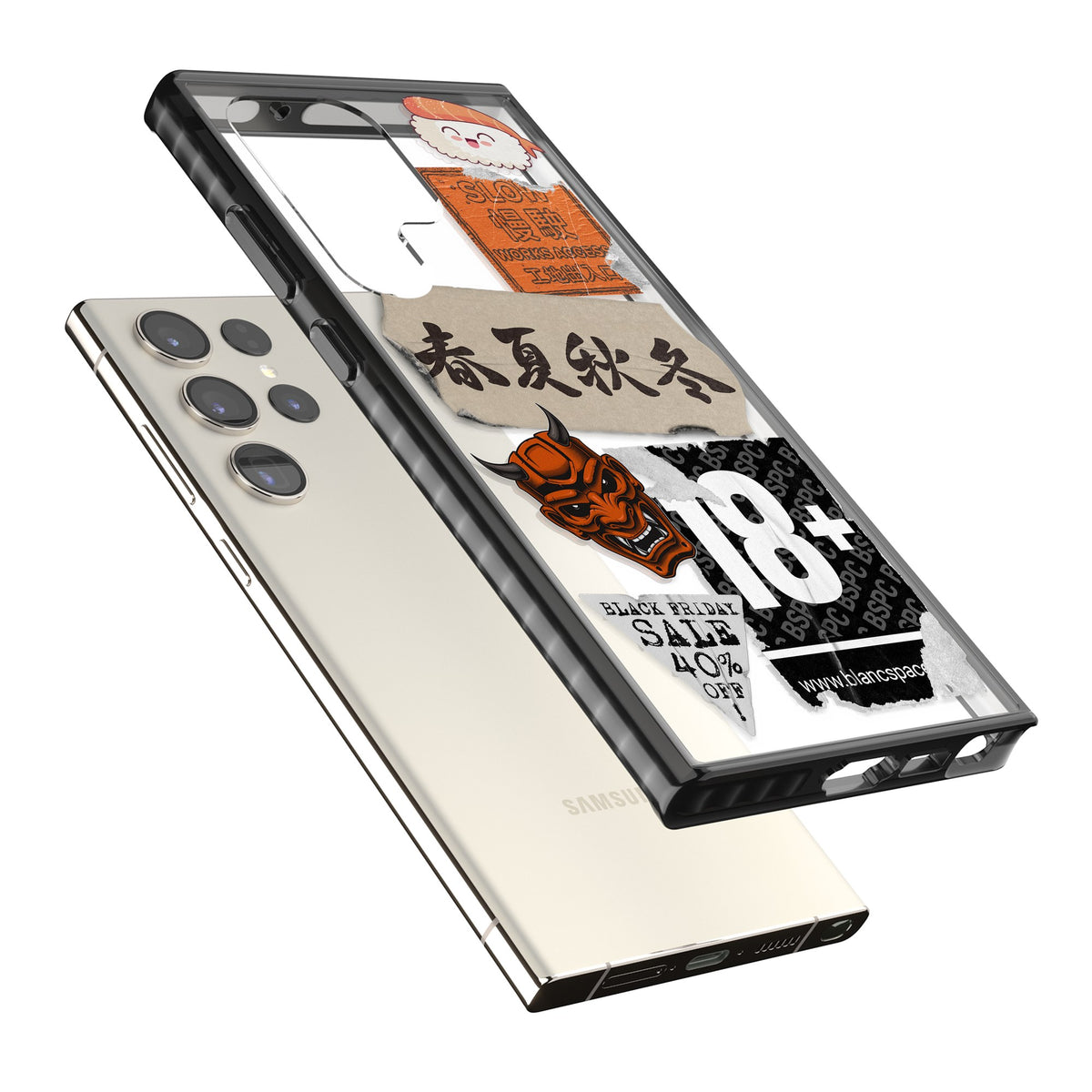 Asian Sticker Mix Samsung S22 Ultra / Samsung S23 Ultra / Samsung S24 Ultra Impact Black Phone Case angled