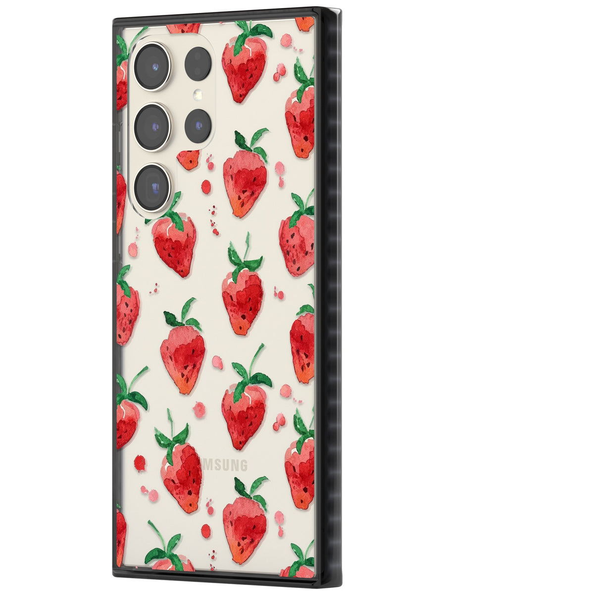 Strawberry Watercolour Samsung S22 Ultra / Samsung S23 Ultra / Samsung S24 Ultra Impact Black Phone Case side