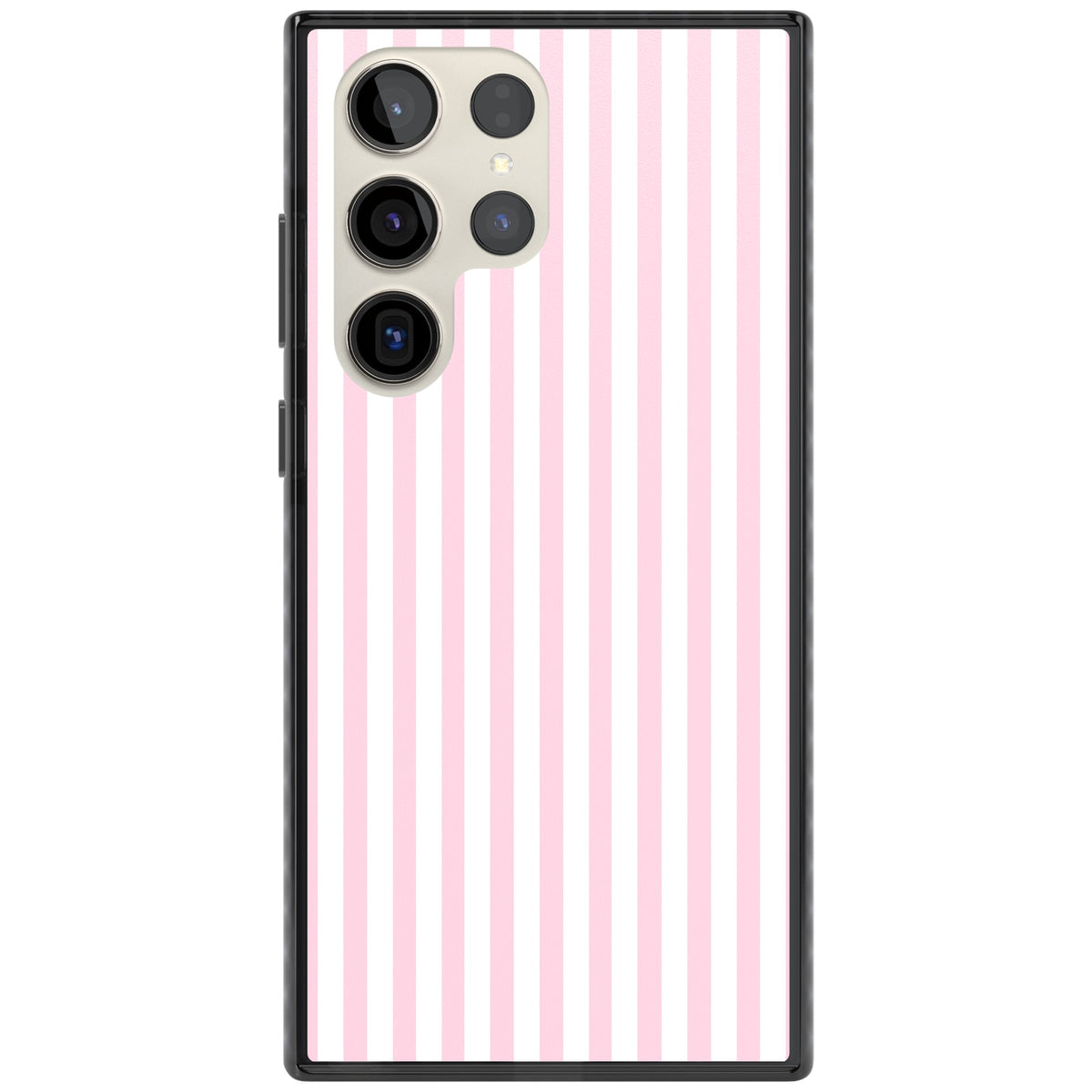 Pink Stripe preppy iPhone case featuring soft pastel pink and white vertical candy stripes Samsung S22 Ultra / Samsung S23 Ultra / Samsung S24 Ultra Impact Black Phone Case front