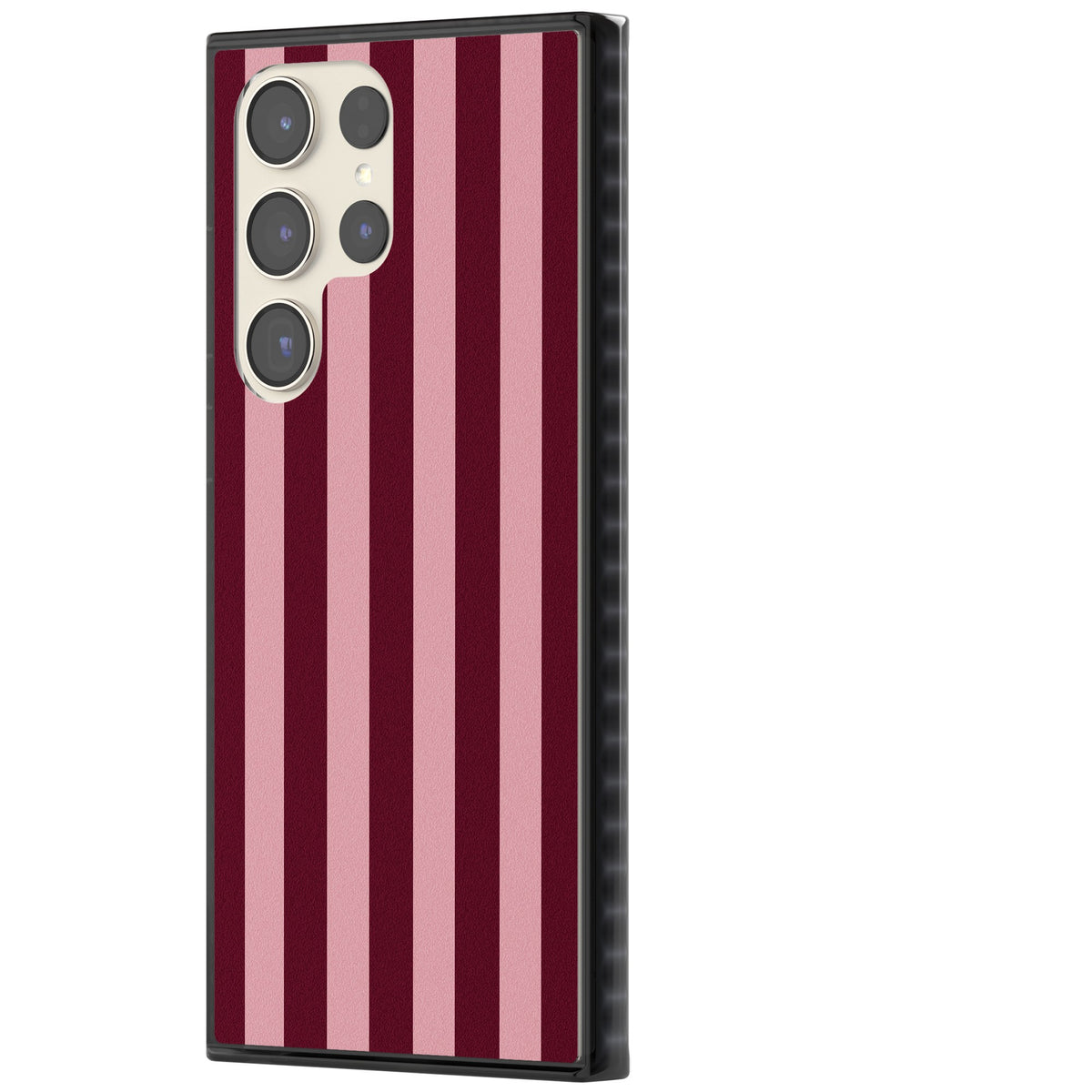 Bordeaux Belle preppy iPhone case featuring bold vertical stripes in burgundy and soft blush pink Samsung S22 Ultra / Samsung S23 Ultra / Samsung S24 Ultra Impact Black Phone Case side