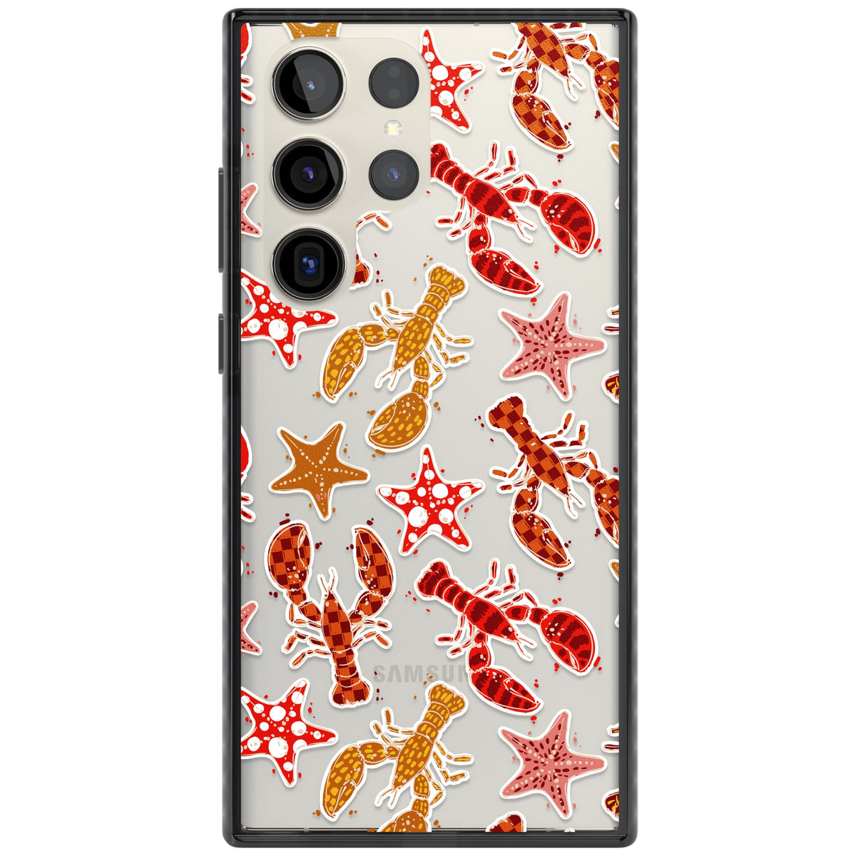 Lobster & Starfish Coastal Pattern Samsung S22 Ultra / Samsung S23 Ultra / Samsung S24 Ultra Impact Black Phone Case front